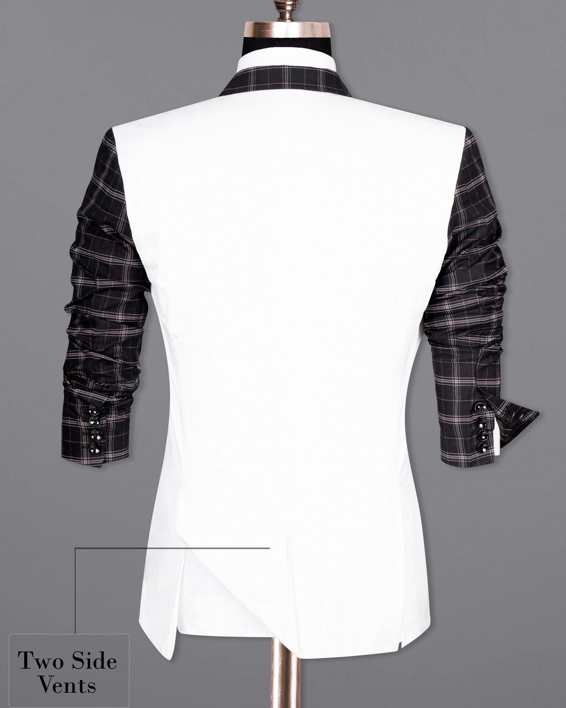 Jade black windowpane wirh White Wool Rich Designer Blazer BL1485-D26-36, BL1485-D26-38, BL1485-D26-40, BL1485-D26-42, BL1485-D26-44, BL1485-D26-46, BL1485-D26-48, BL1485-D26-50, BL1485-D26-52, BL1485-D26-54, BL1485-D26-56, BL1485-D26-58, BL1485-D26-60
