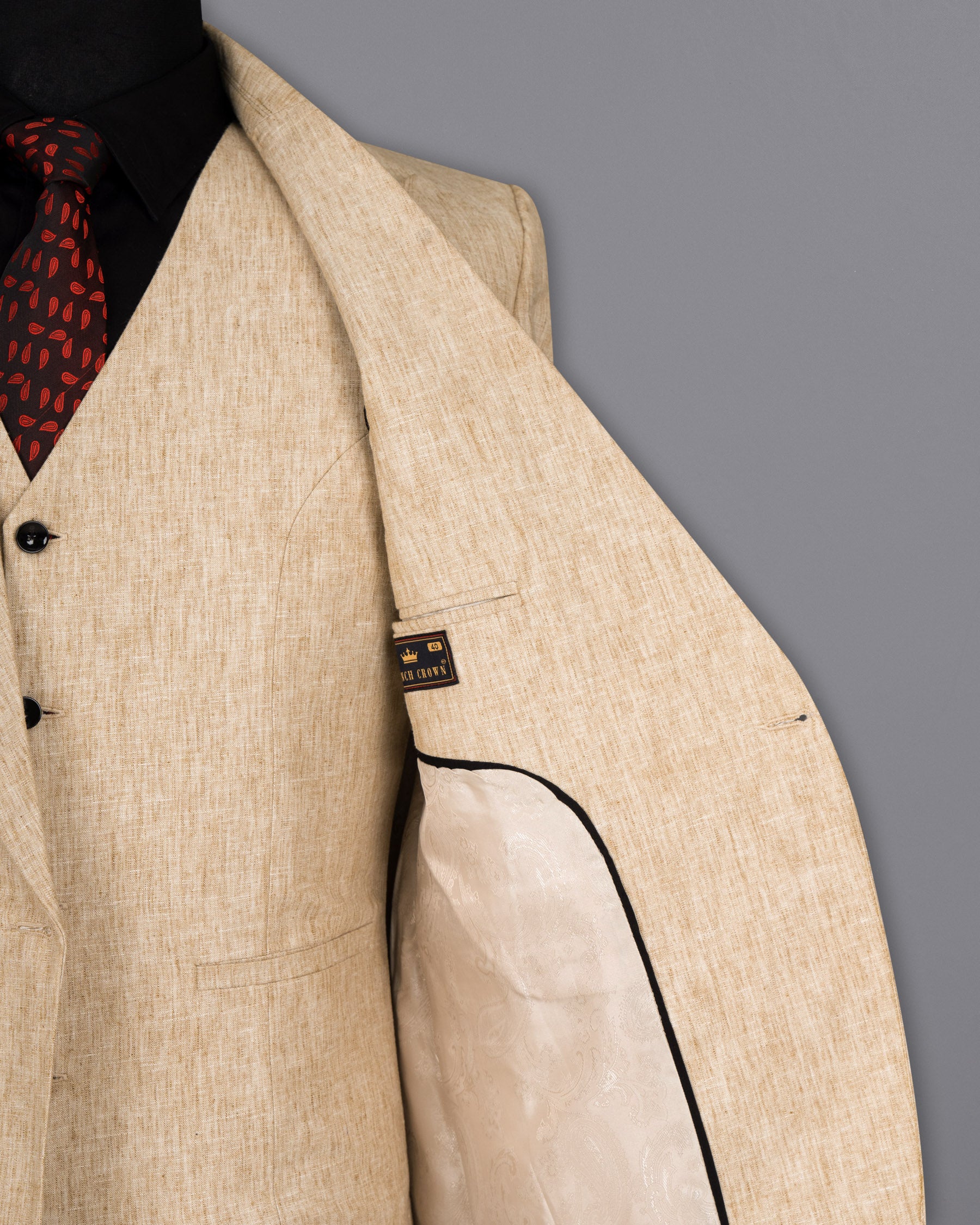 Cream Plain-Solid Double Breasted Premium Linen Blazers For Men