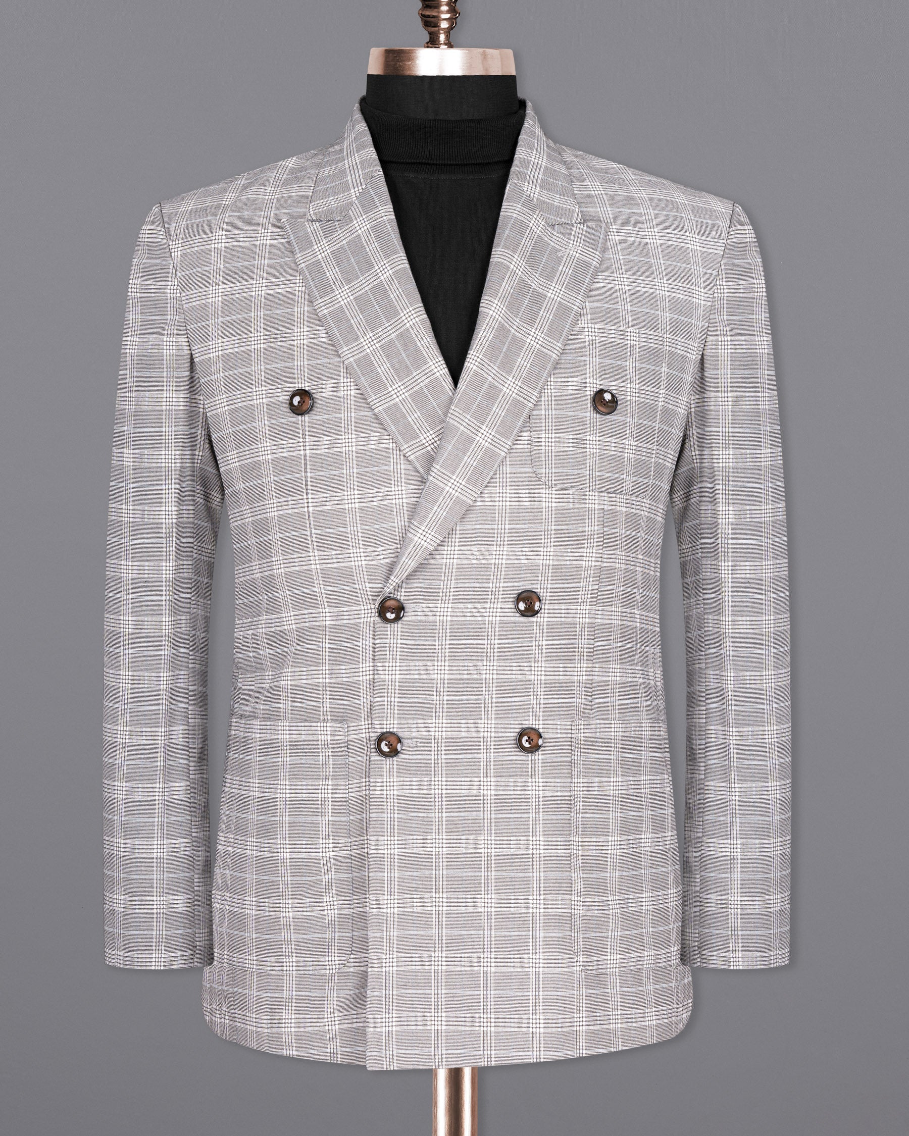 Mercury Grey Plaid Woolrich Double-Breasted Blazer BL1478-D22-36,BL1478-DB-PP-38,BL1478-DB-PP-40,BL1478-DB-PP-42,BL1478-DB-PP-44,BL1478-DB-PP-46,BL1478-DB-PP-48,BL1478-DB-PP-50,BL1478-DB-PP-52,BL1478-DB-PP-54,BL1478-DB-PP-56,BL1478-DB-PP-58,BL1478-DB-PP-60.