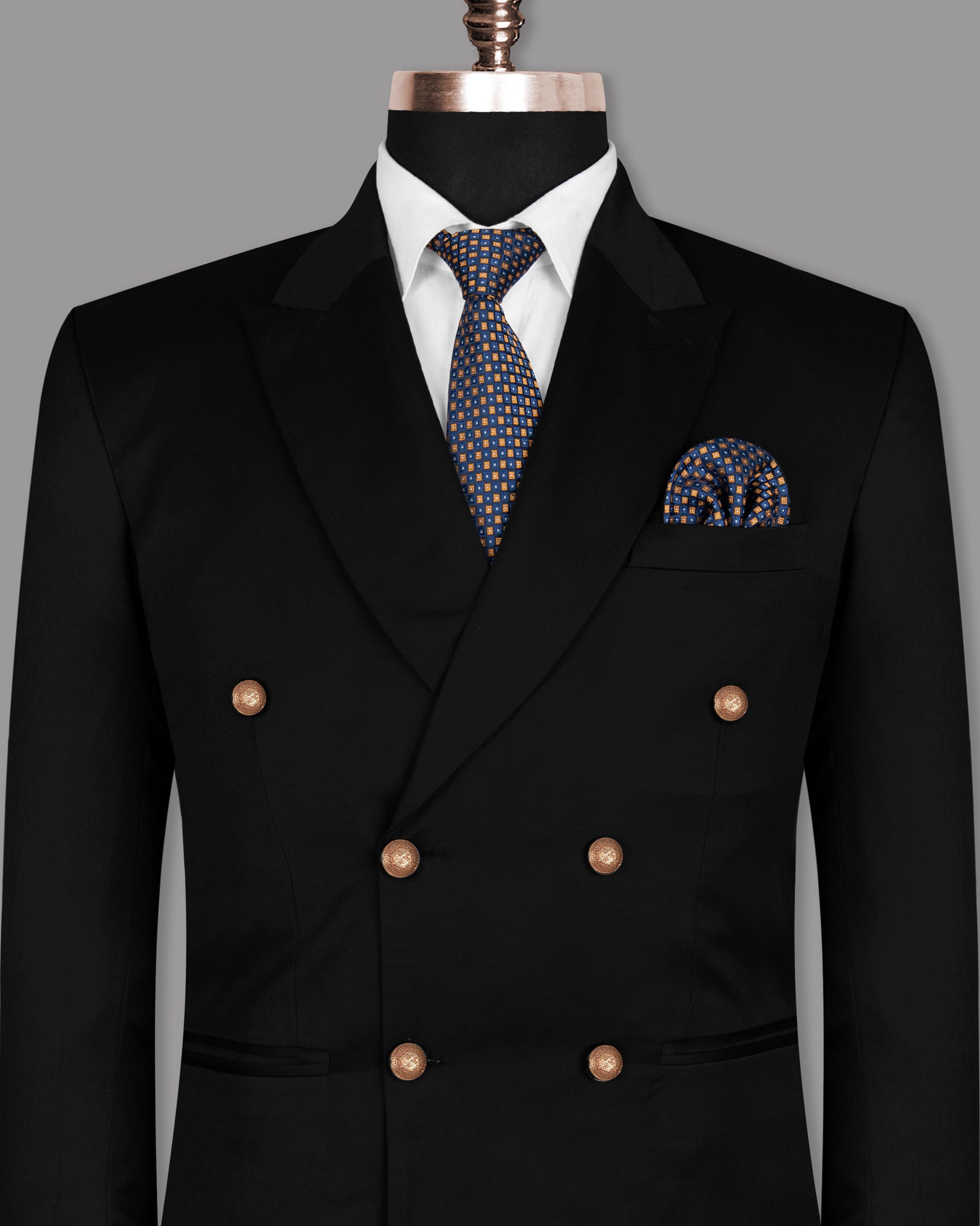 Jade Black Golden Buttons Double-Breasted Wool Rich Blazer BL1484-DB-GB-36, BL1484-DB-GB-38, BL1484-DB-GB-40, BL1484-DB-GB-42, BL1484-DB-GB-44, BL1484-DB-GB-46, BL1484-DB-GB-48, BL1484-DB-GB-50, BL1484-DB-GB-52, BL1484-DB-GB-54, BL1484-DB-GB-56, BL1484-DB-GB-58, BL1484-DB-GB-60