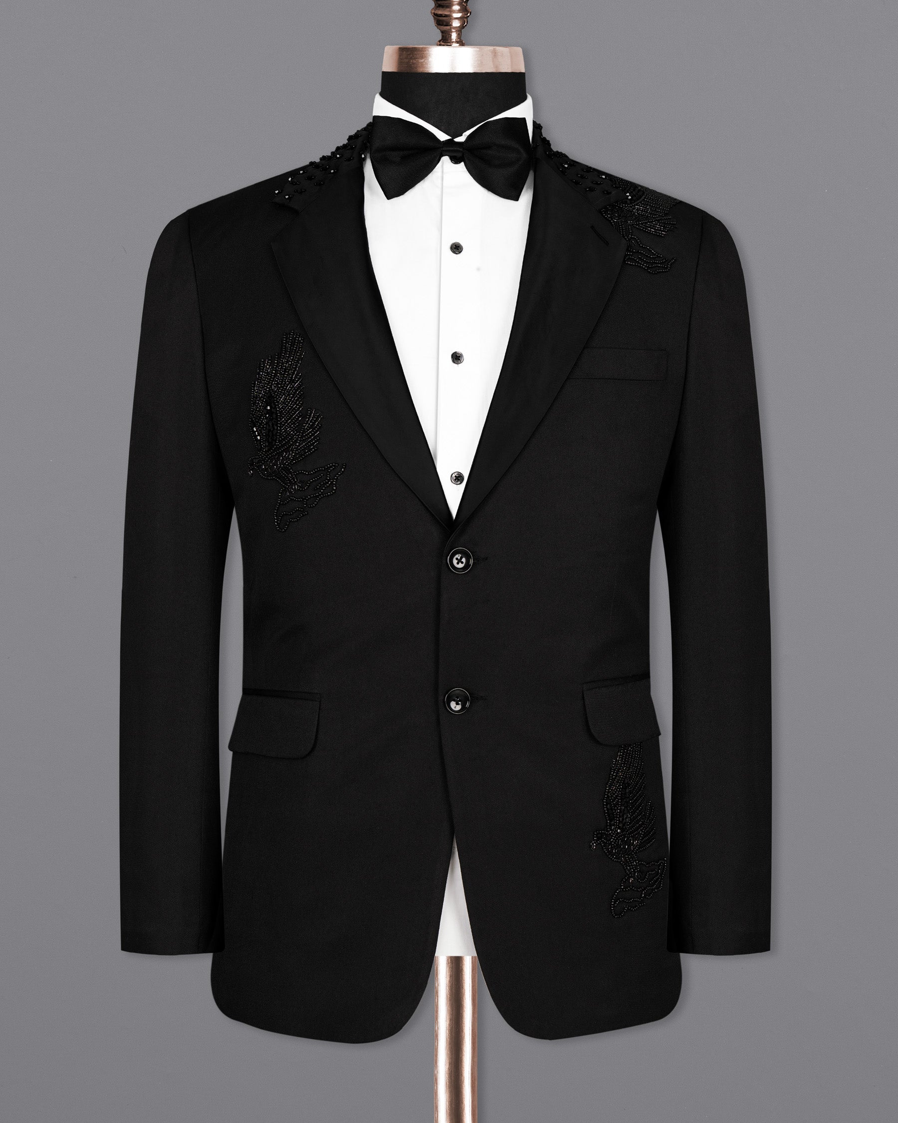 Jade Black Pigeon Patterned Wool Rich Tuxedo Blazer BL1488-KWL-D29-36, BL1488-KWL-D29-38, BL1488-KWL-D29-40, BL1488-KWL-D29-42, BL1488-KWL-D29-44, BL1488-KWL-D29-46, BL1488-KWL-D29-48, BL1488-KWL-D29-50, BL1488-KWL-D29-52, BL1488-KWL-D29-54, BL1488-KWL-D29-56, BL1488-KWL-D29-58, BL1488-KWL-D29-60