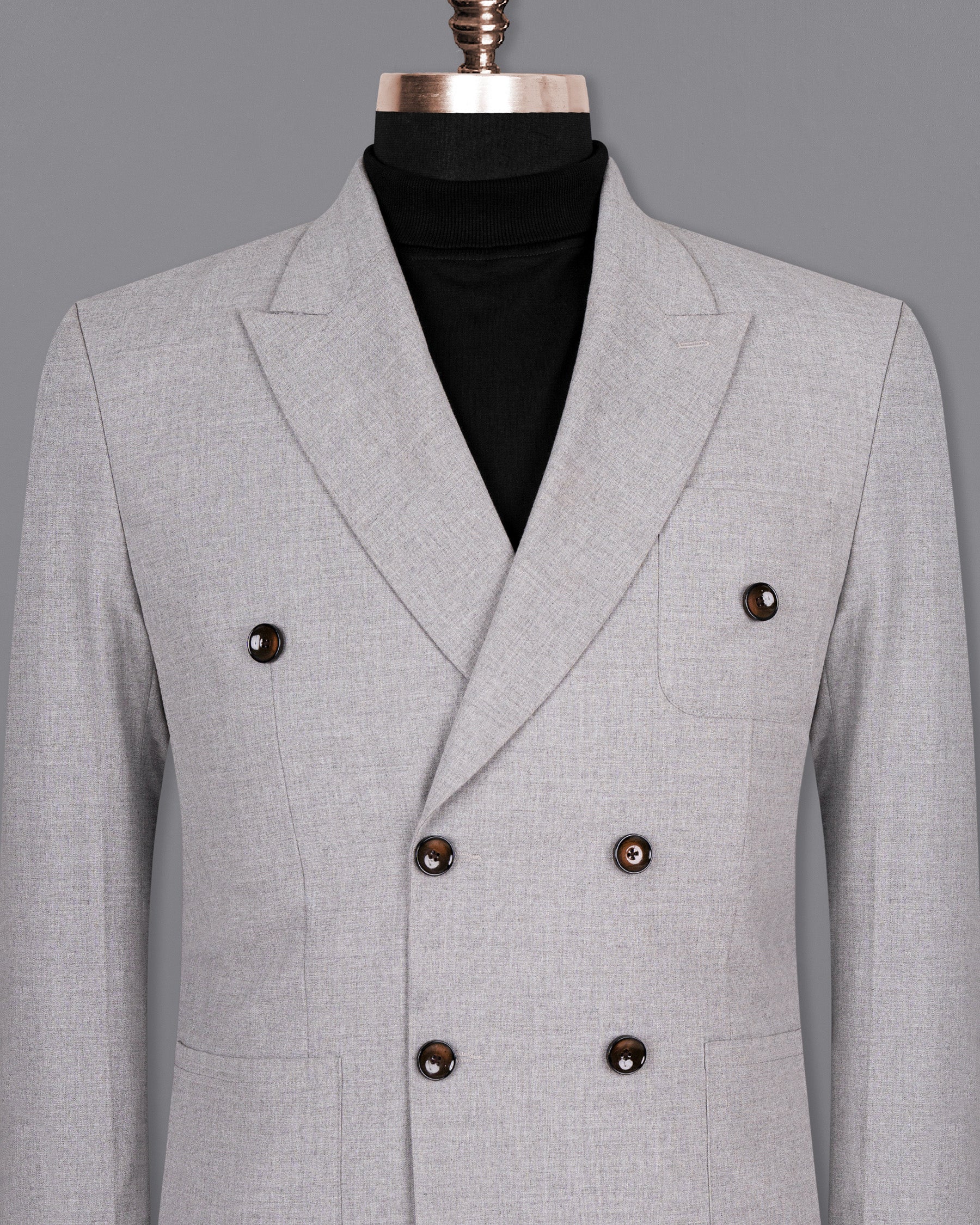 French Gray Textured Double Breasted Premium Wool-Blend Blazers