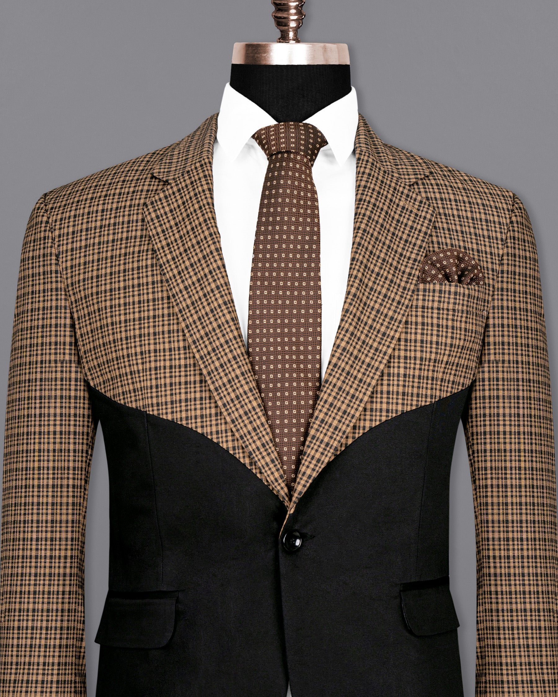 Brown Plaid with Black Wool Rich Blazer BL1497-D26-36, BL1497-D26-38, BL1497-D26-40, BL1497-D26-42, BL1497-D26-44, BL1497-D26-46, BL1497-D26-48, BL1497-D26-50, BL1497-D26-52, BL1497-D26-54, BL1497-D26-56, BL1497-D26-58, BL1497-D26-60