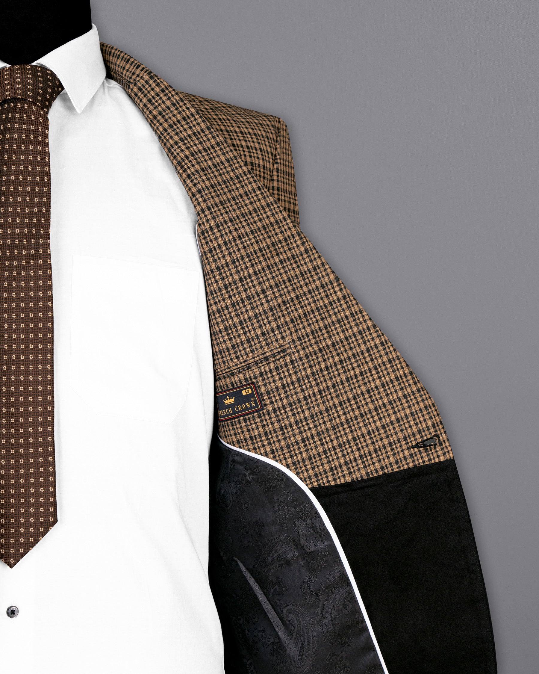 Brown Plaid with Black Wool Rich Blazer BL1497-D26-36, BL1497-D26-38, BL1497-D26-40, BL1497-D26-42, BL1497-D26-44, BL1497-D26-46, BL1497-D26-48, BL1497-D26-50, BL1497-D26-52, BL1497-D26-54, BL1497-D26-56, BL1497-D26-58, BL1497-D26-60