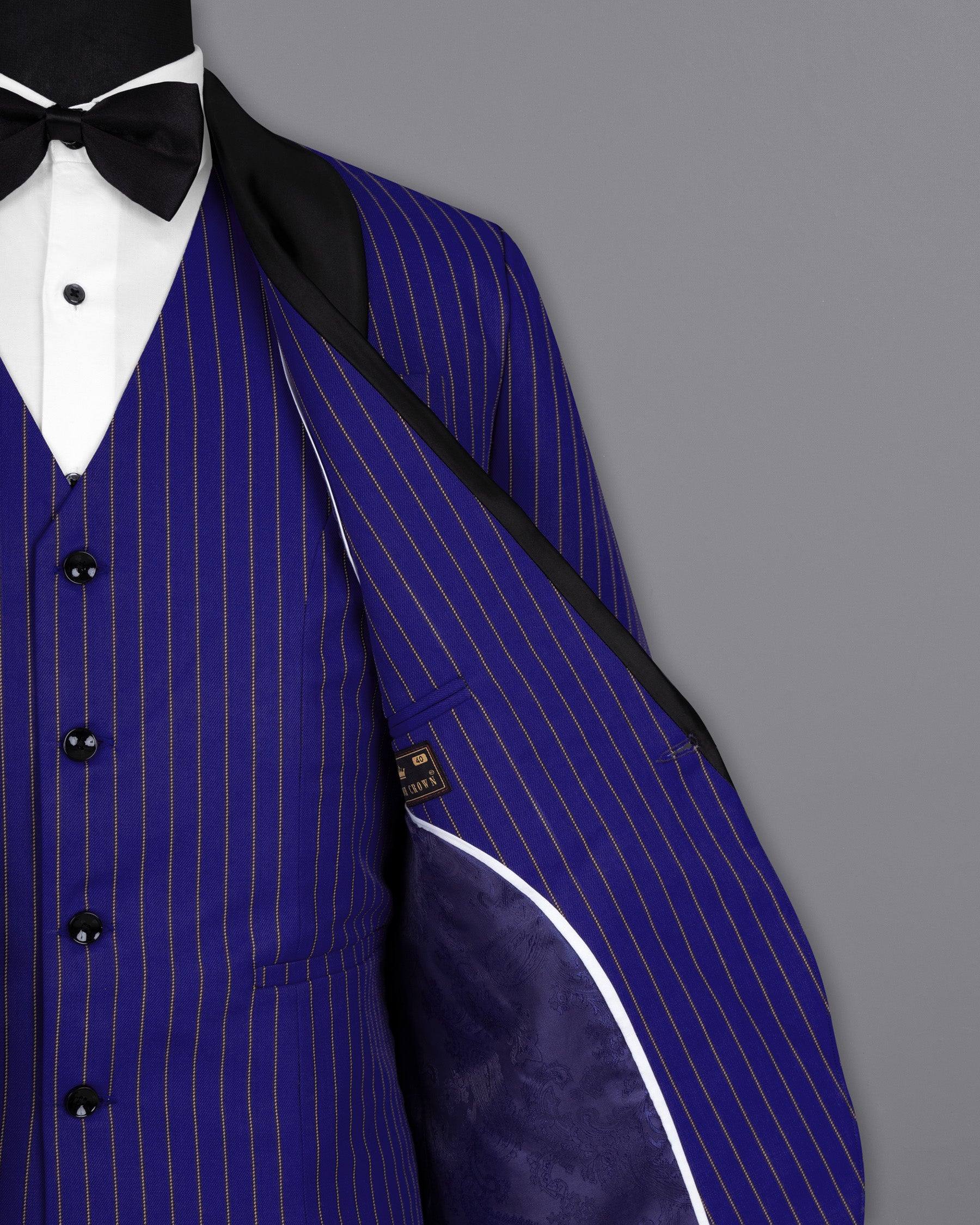 Violet Striped Wool Rich Tuxedo Blazer