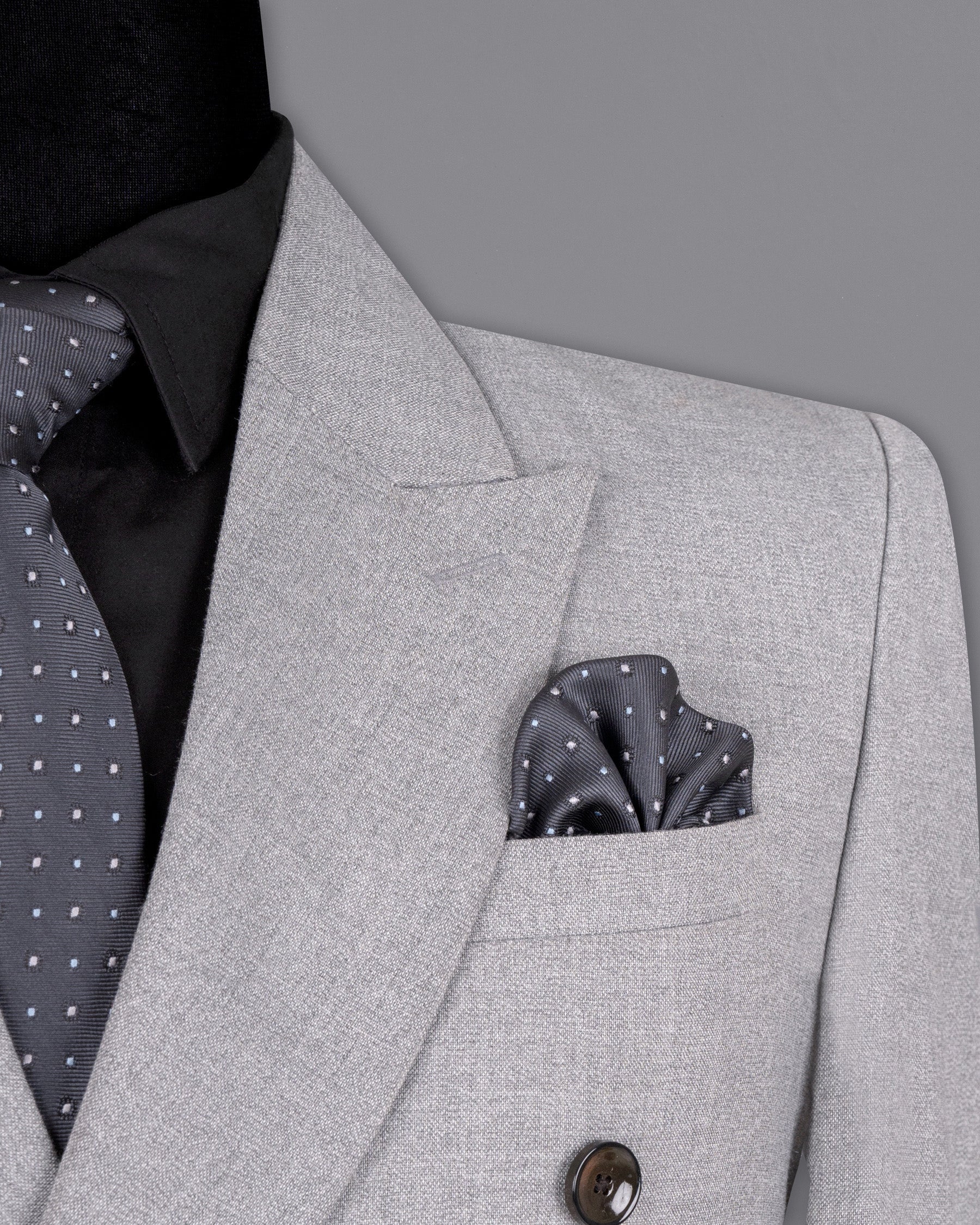 Silver Sand Grey Textured Double Breasted Premium Wool Blend