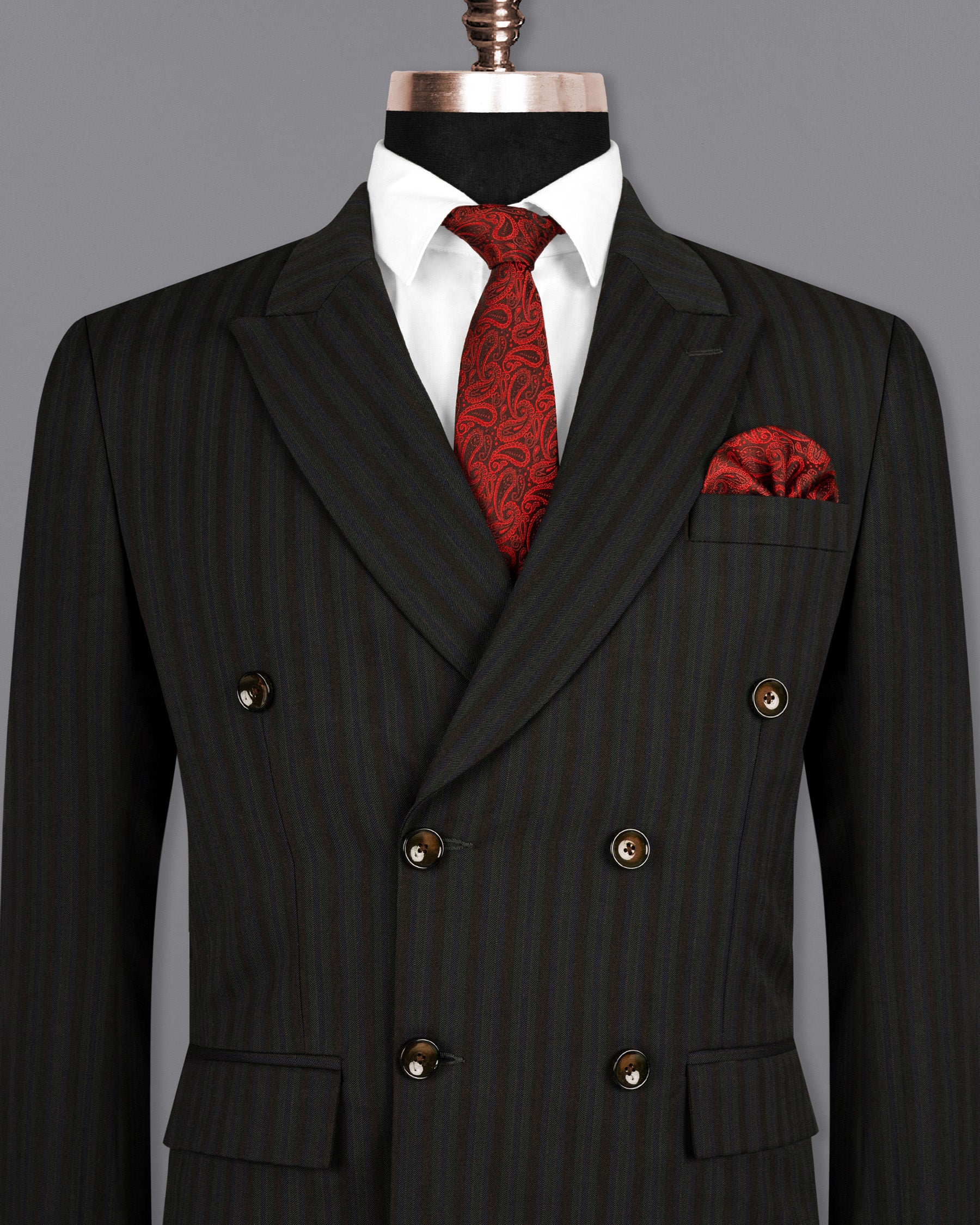Wood Bean Stripes Double Breasted Premium Wool Blend Blazers For Men