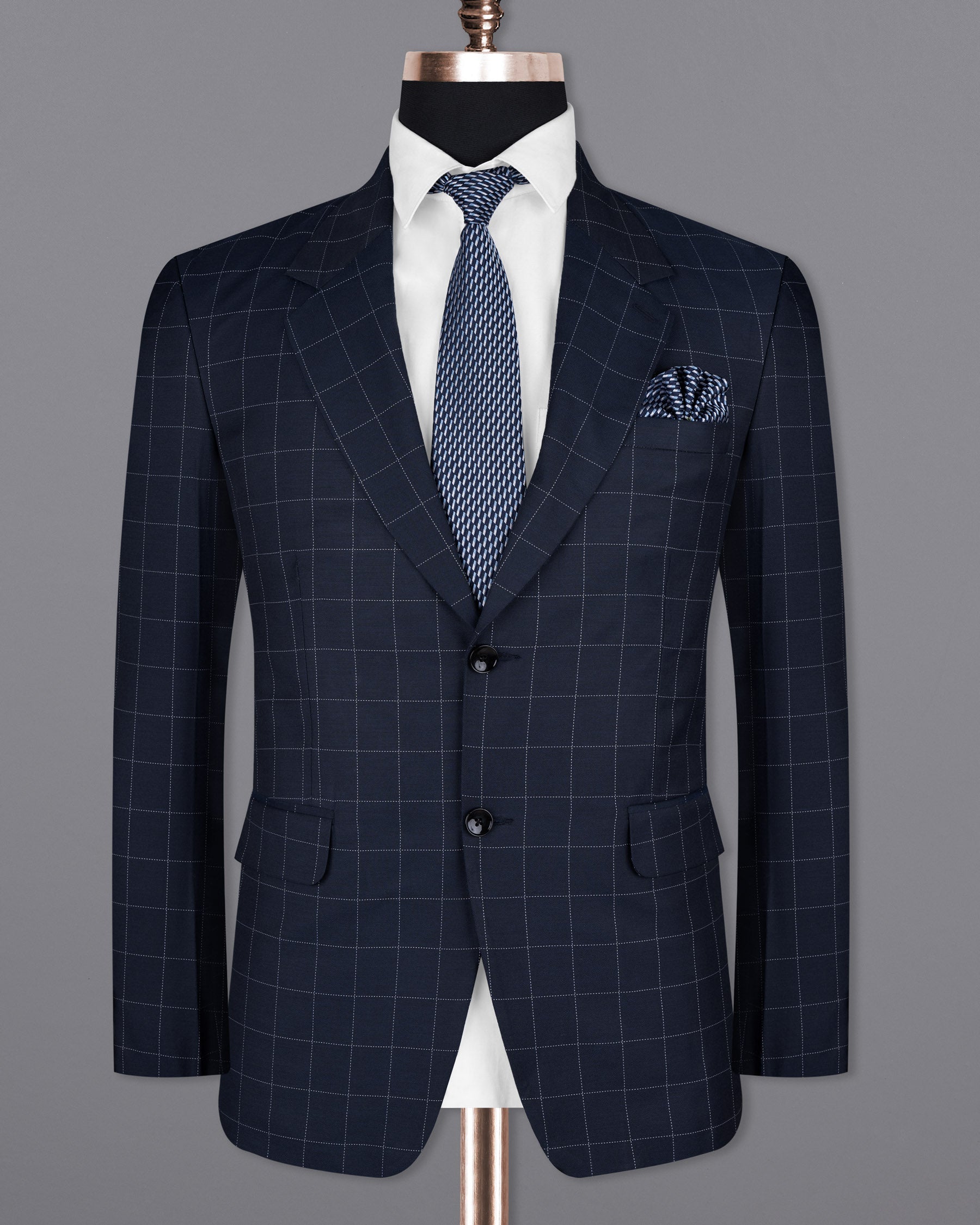 Shark Blue windowpane Wool Rich BlazerBL1594-SB-36, BL1594-SB-38, BL1594-SB-40, BL1594-SB-42, BL1594-SB-44, BL1594-SB-46, BL1594-SB-48, BL1594-SB-50, BL1594-SB-52, BL1594-SB-54, BL1594-SB-56, BL1594-SB-58, BL1594-SB-60