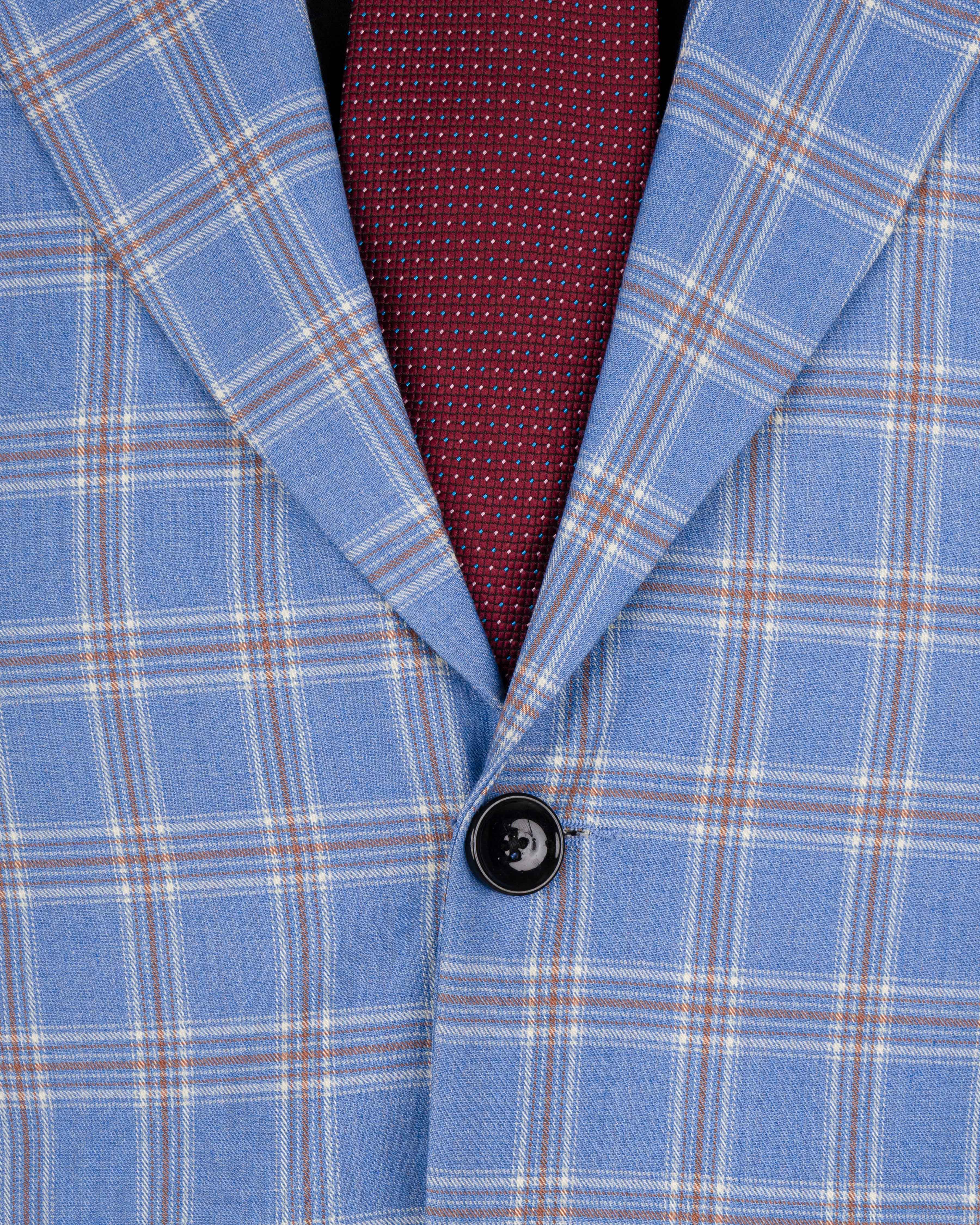 Ship Cove Blue Checks-Plaid Single Breasted Premium Wool-Blend