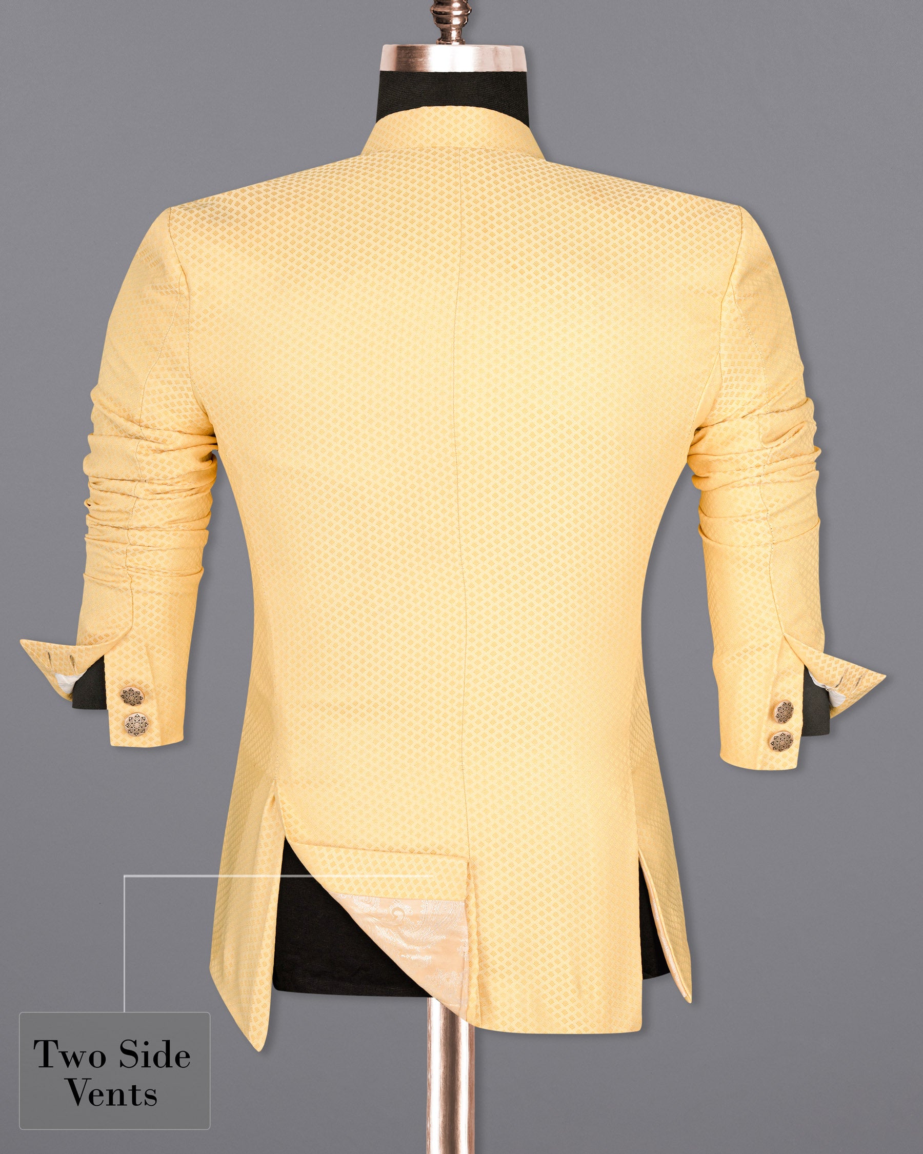 Marzipan Yellow Textured Bandhgala Designer Blazer BL1651-BG-36, BL1651-BG-38, BL1651-BG-40, BL1651-BG-42, BL1651-BG-44, BL1651-BG-46, BL1651-BG-48, BL1651-BG-50, BL1651-BG-52, BL1651-BG-54, BL1651-BG-56, BL1651-BG-58, BL1651-BG-60