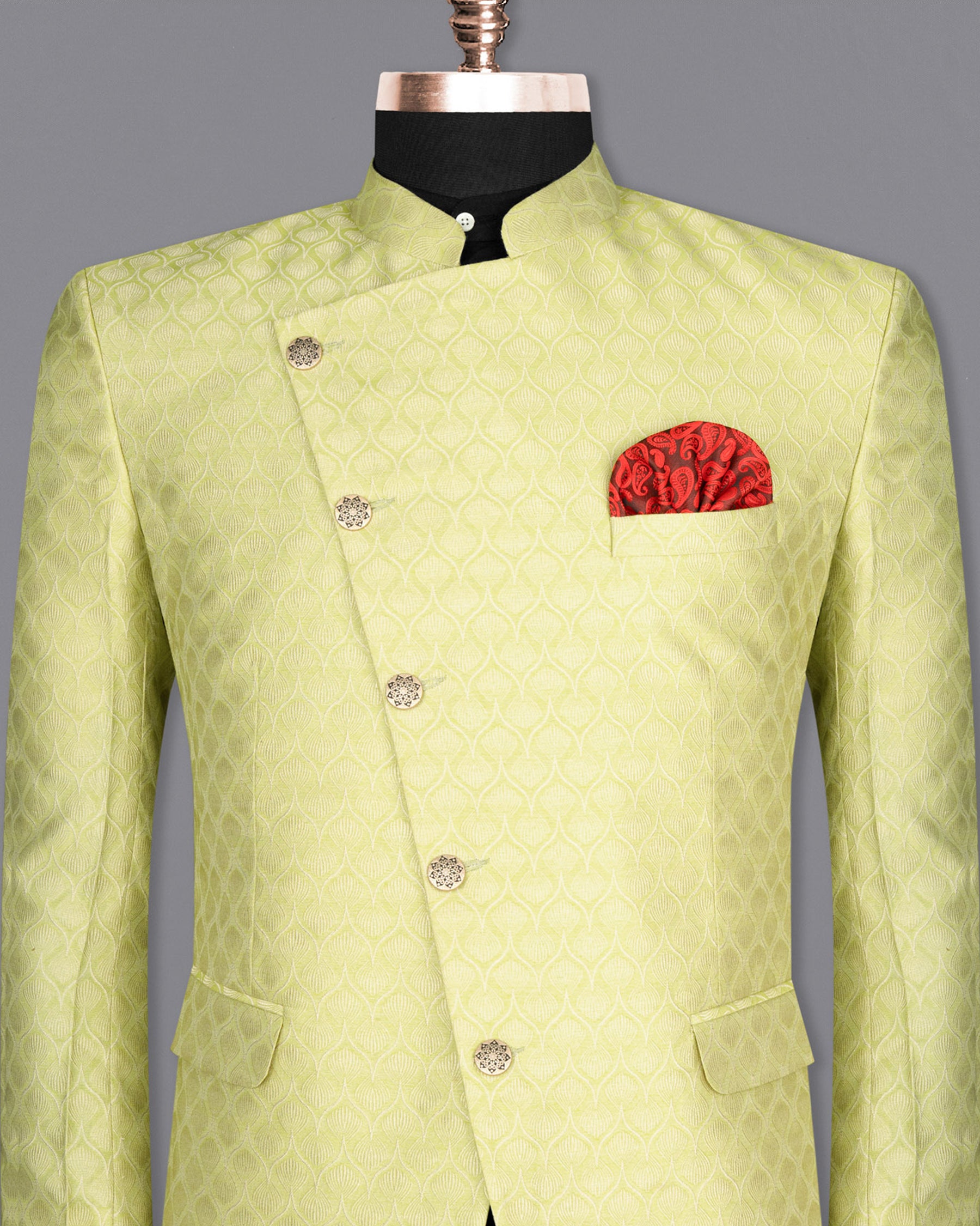 Confetti Green Textured Cross Placket Bandhgala Designer Blazer