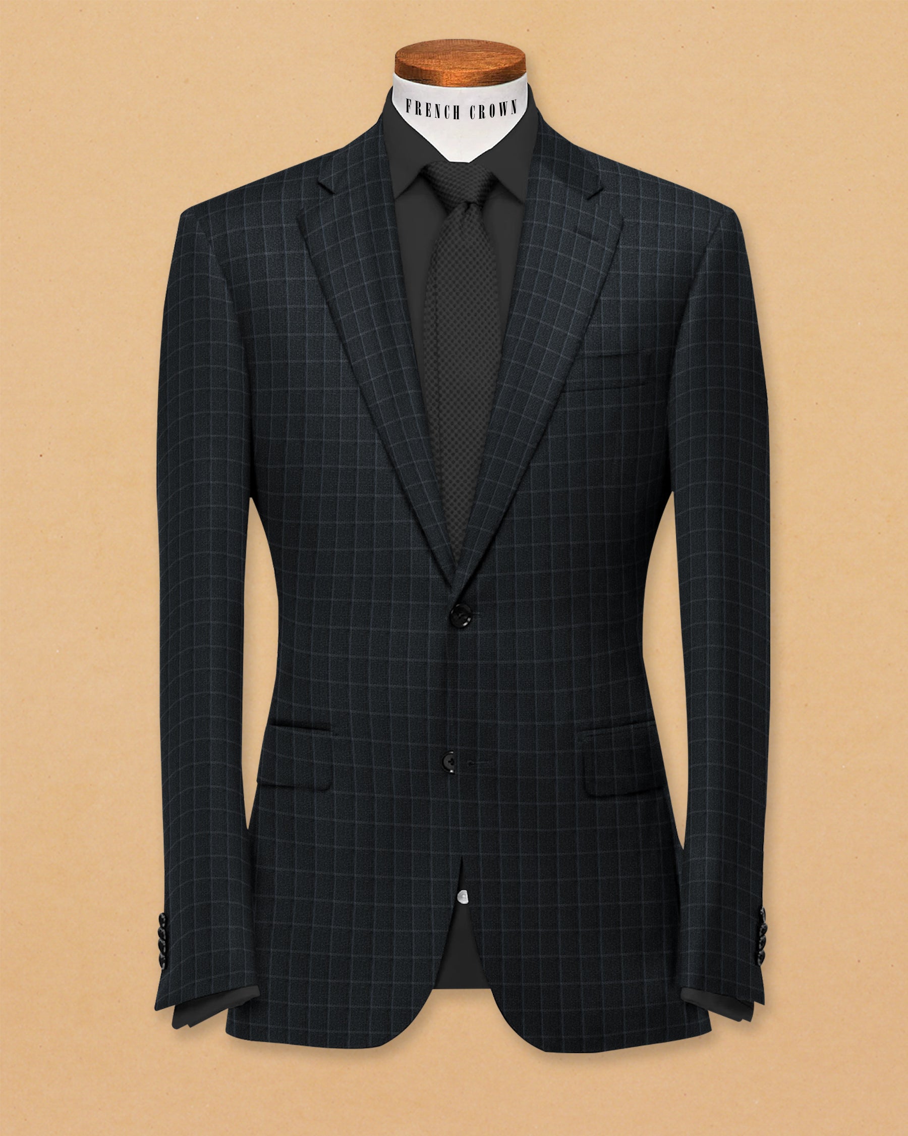 Black with Steel Blue Windowpane Blazer