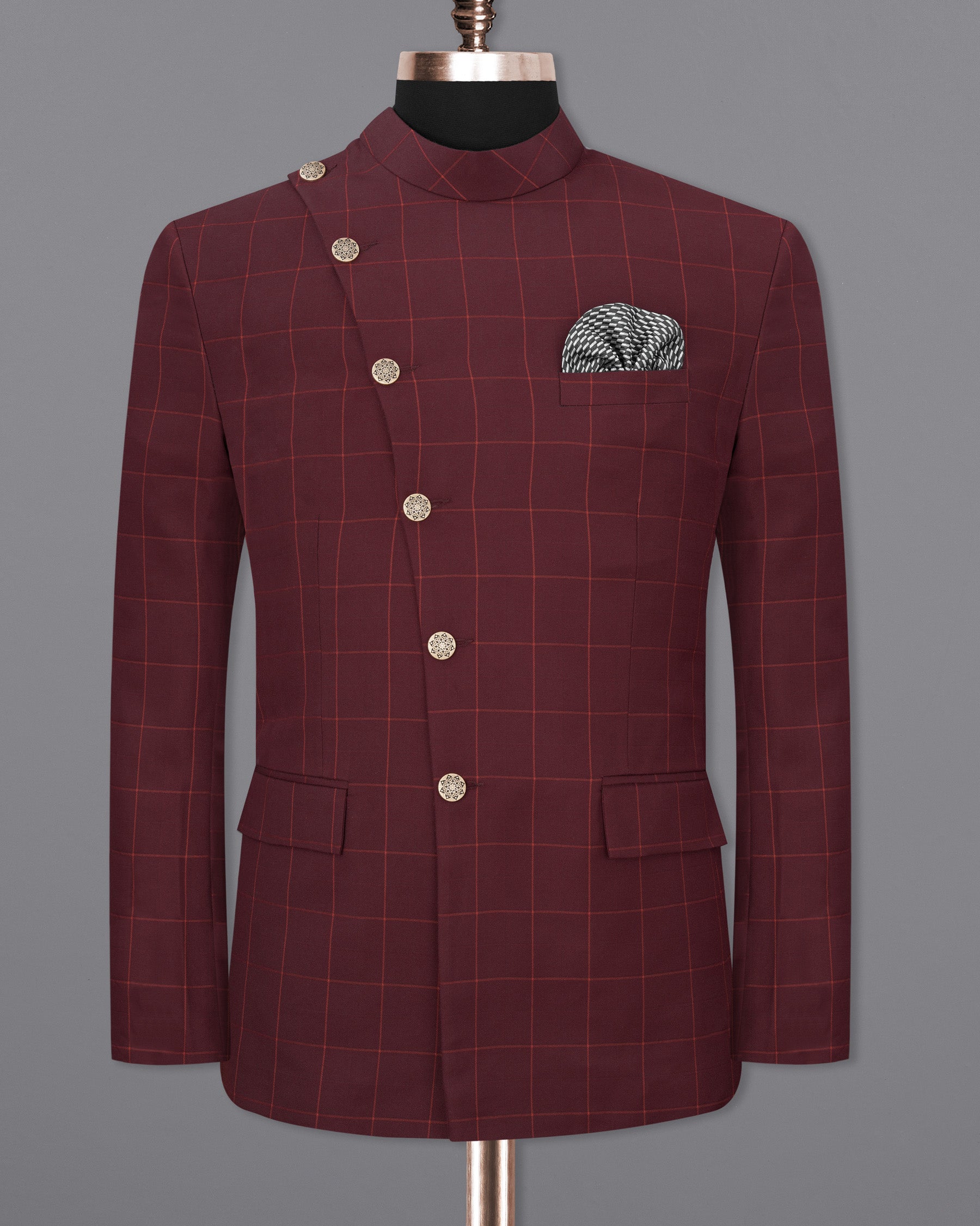 Maroon Oak Windowpane Cross Buttoned Bandhgala Windowpane Blazer BL1710-CBG2-36,BL1710-CBG2-38,BL1710-CBG2-40,BL1710-CBG2-42,BL1710-CBG2-44,BL1710-CBG2-46,BL1710-CBG2-48,BL1710-CBG2-50,BL1710-CBG2-52,BL1710-CBG2-54,BL1710-CBG2-56,BL1710-CBG2-58,BL1710-CBG2-60