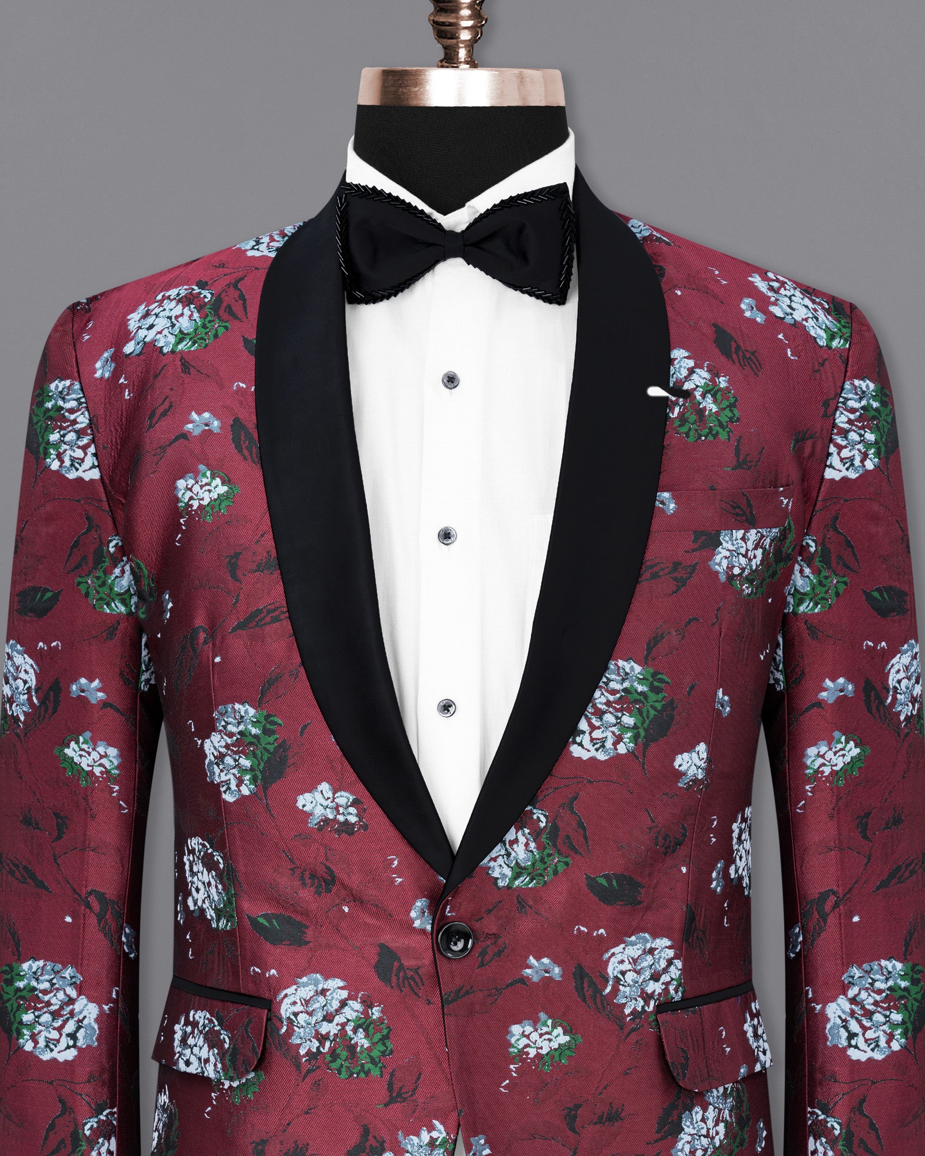 Aubergine Floral Printed and Textured Tuxedo Blazer BL1785-BKL-36,BL1785-BKL-38,BL1785-BKL-40,BL1785-BKL-42,BL1785-BKL-44,BL1785-BKL-46,BL1785-BKL-48,BL1785-BKL-50,BL1785-BKL-52,BL1785-BKL-54,BL1785-BKL-56,BL1785-BKL-58,BL1785-BKL-60