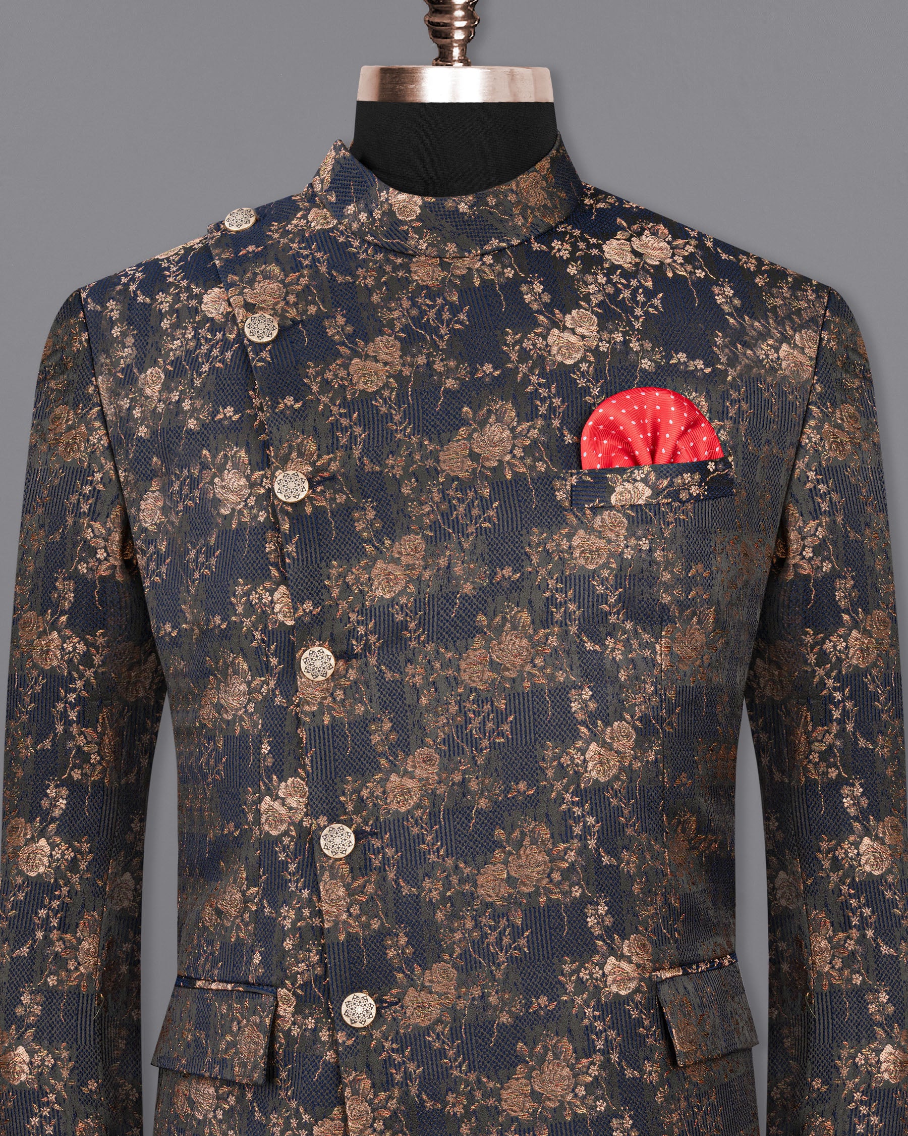 Cyprus Blue Floral Textured Cross Buttoned Bandhgala Blazer BL1793-CBG2-36,BL1793-CBG2-38,BL1793-CBG2-40,BL1A793-CBG2-42,BL1793-CBG2-44,BL1793-CBG2-46,BL1793-CBG2-48,BL1793-CBG2-50,BL1793-CBG2-52,BL1793-CBG2-54,BL1793-CBG2-56,BL1793-CBG2-58,BL1793-CBG2-60