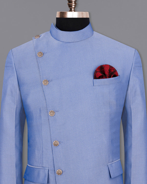 Perano Blue Chevron Textured Cross Buttoned Bandhgala Designer Blazer BL1797-CBG2-36,BL1797-CBG2-38,BL1797-CBG2-40,BL1797-CBG2-42,BL1797-CBG2-44,BL1797-CBG2-46,BL1797-CBG2-48,BL1797-CBG2-50,BL1797-CBG2-52,BL1797-CBG2-54,BL1797-CBG2-56,BL1797-CBG2-58,BL1797-CBG2-60