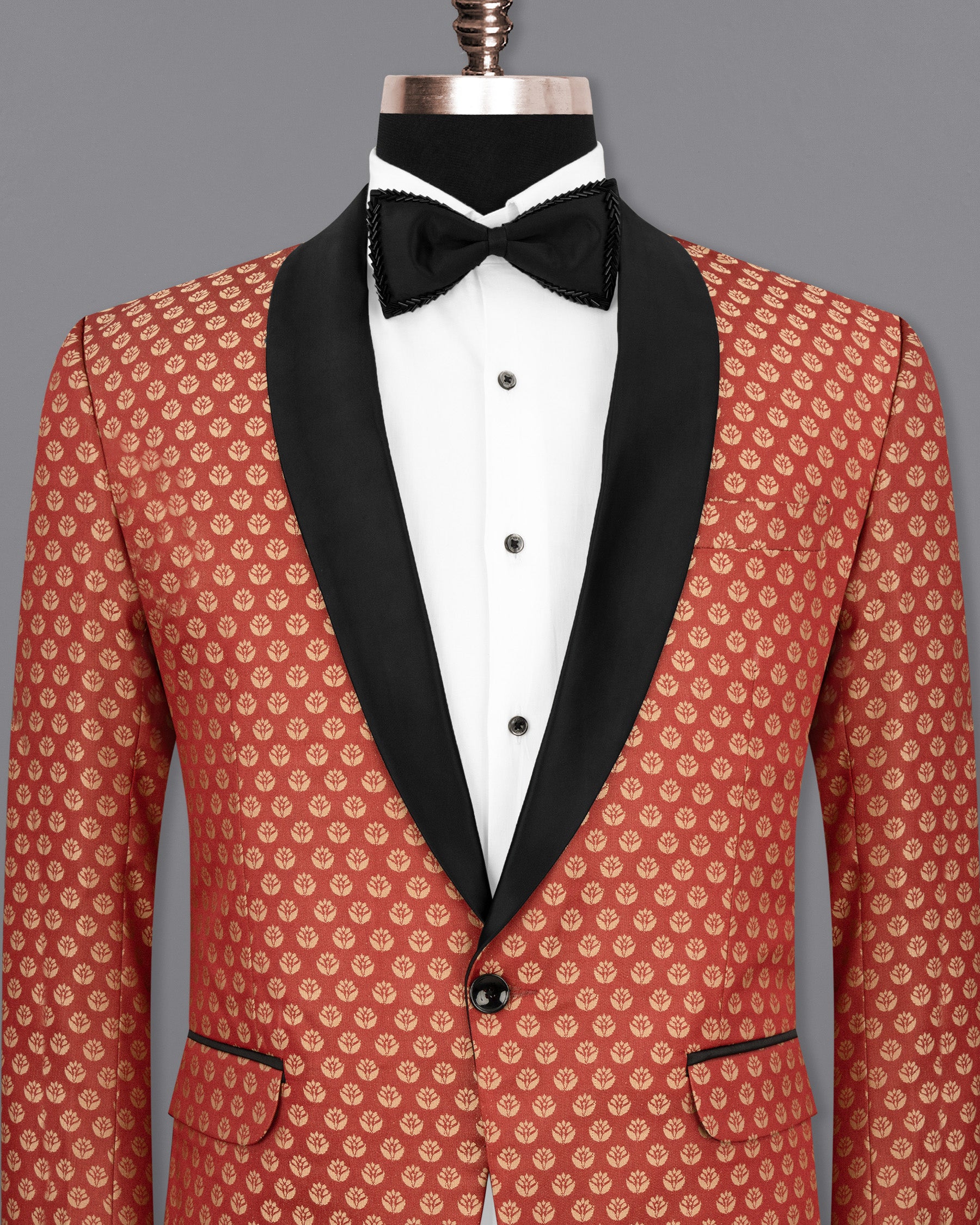 Terracotta with Chardonnay Floral Designer Tuxedo Blazer BL1805-BKL-36,BL1805-BKL-38,BL1805-BKL-40,BL1805-BKL2-42,BL1805-BKL-44,BL1805-BKL-46,BL1805-BKL-48,BL1805-BKL-50,BL1805-BKL-52,BL1805-BKL-54,BL1805-BKL-56,BL1805-BKL-58,BL1805-BKL-60