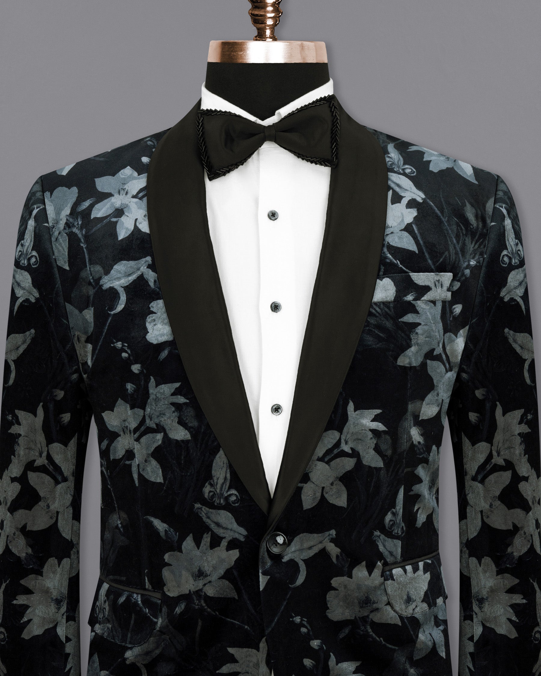 Jade Black and Languid Floral velvet Designer Tuxedo Blazer BL1806-BKL-36,BL1806-BKL-38,BL1806-BKL-40,BL1806-BKL2-42,BL1806-BKL-44,BL1806-BKL-46,BL1806-BKL-48,BL1806-BKL-50,BL1806-BKL-52,BL1806-BKL-54,BL1806-BKL-56,BL1806-BKL-58,BL1806-BKL-60