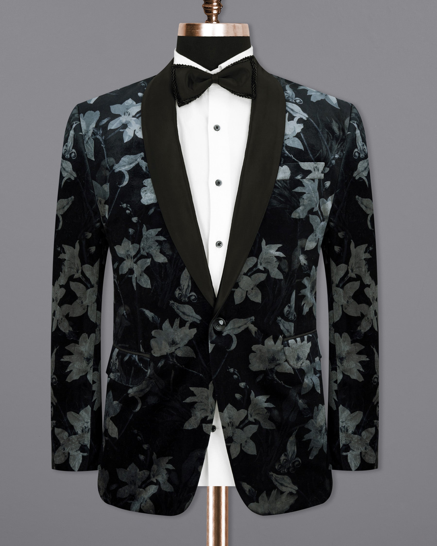 Jade Black and Languid Floral velvet Designer Tuxedo Blazer BL1806-BKL-36,BL1806-BKL-38,BL1806-BKL-40,BL1806-BKL2-42,BL1806-BKL-44,BL1806-BKL-46,BL1806-BKL-48,BL1806-BKL-50,BL1806-BKL-52,BL1806-BKL-54,BL1806-BKL-56,BL1806-BKL-58,BL1806-BKL-60