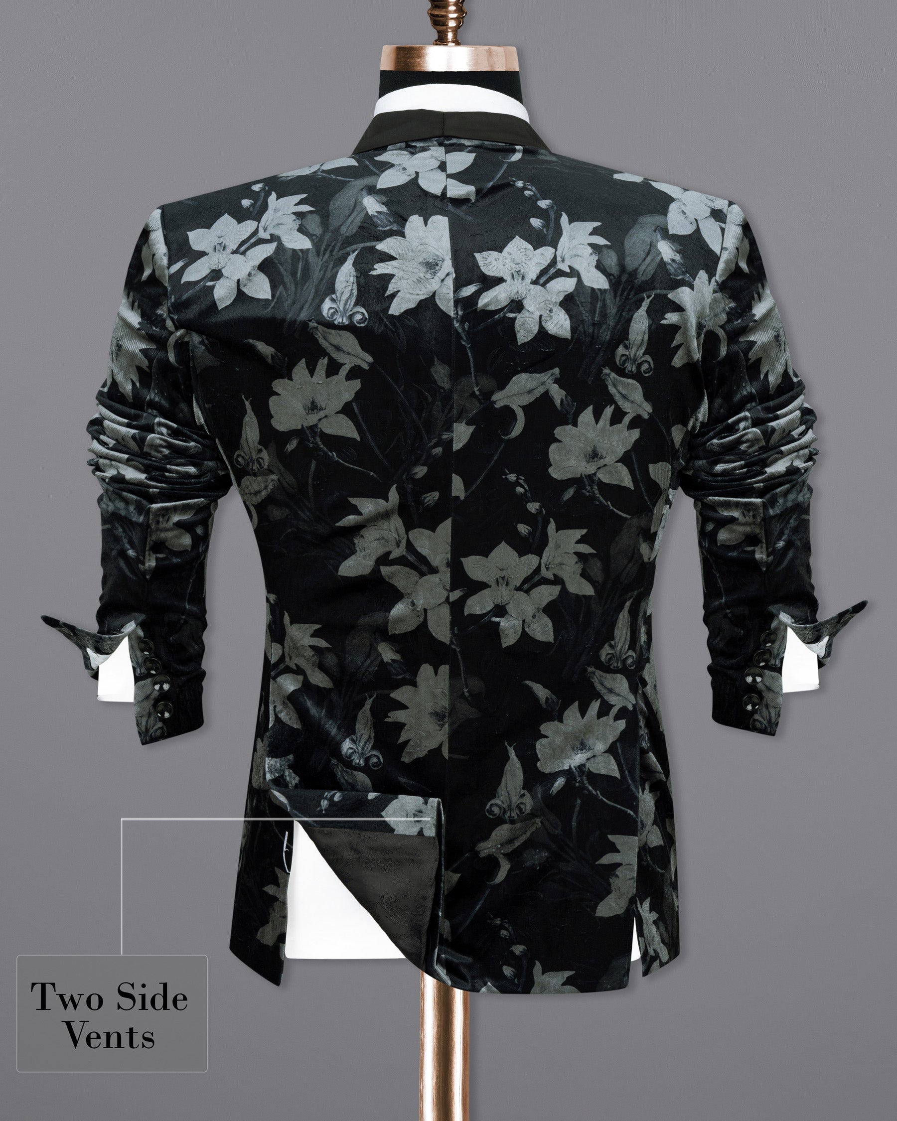 Jade Black and Languid Floral velvet Designer Tuxedo Blazer BL1806-BKL-36,BL1806-BKL-38,BL1806-BKL-40,BL1806-BKL2-42,BL1806-BKL-44,BL1806-BKL-46,BL1806-BKL-48,BL1806-BKL-50,BL1806-BKL-52,BL1806-BKL-54,BL1806-BKL-56,BL1806-BKL-58,BL1806-BKL-60