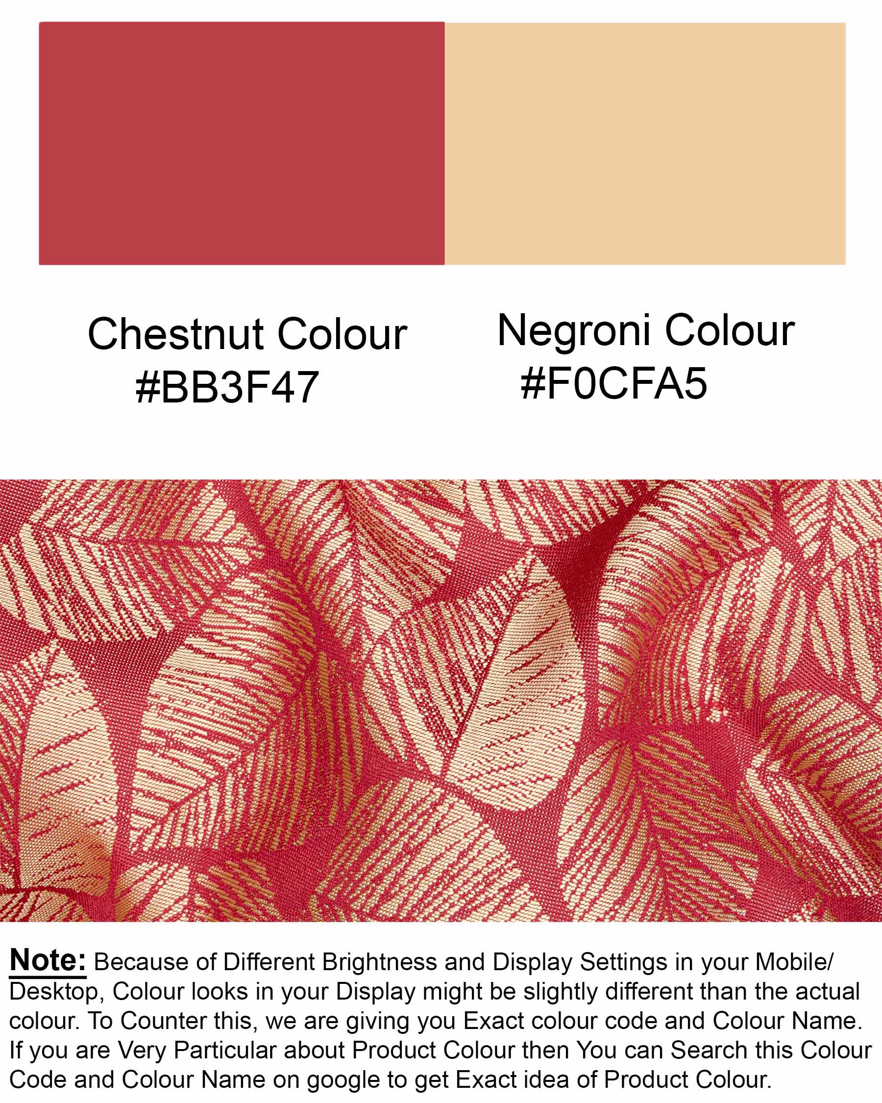 Chestnut Pink and Negroni Leaves Pattern Cross Placket Bandhgala Designer Blazer