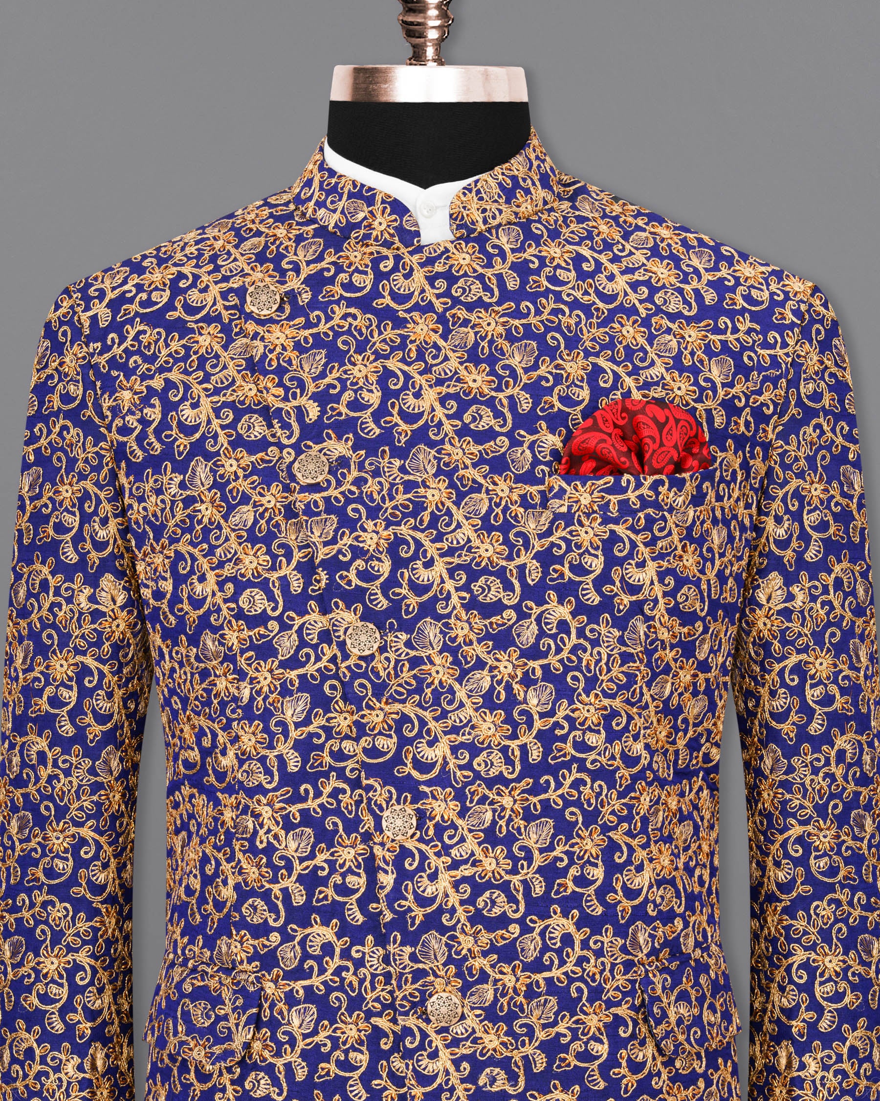 Meteorite Blue and Fawn Cross-Button Bandhgala Designer Blazer BL1814-CBG-36,BL1814-CBG-38,BL1814-CBG-40,BL1814-CBG2-42,BL1814-CBG-44,BL1814-CBG-46,BL1814-CBG-48,BL1814-CBG-50,BL1814-CBG-52,BL1814-CBG-54,BL1814-CBG-56,BL1814-CBG-58,BL1814-CBG-60