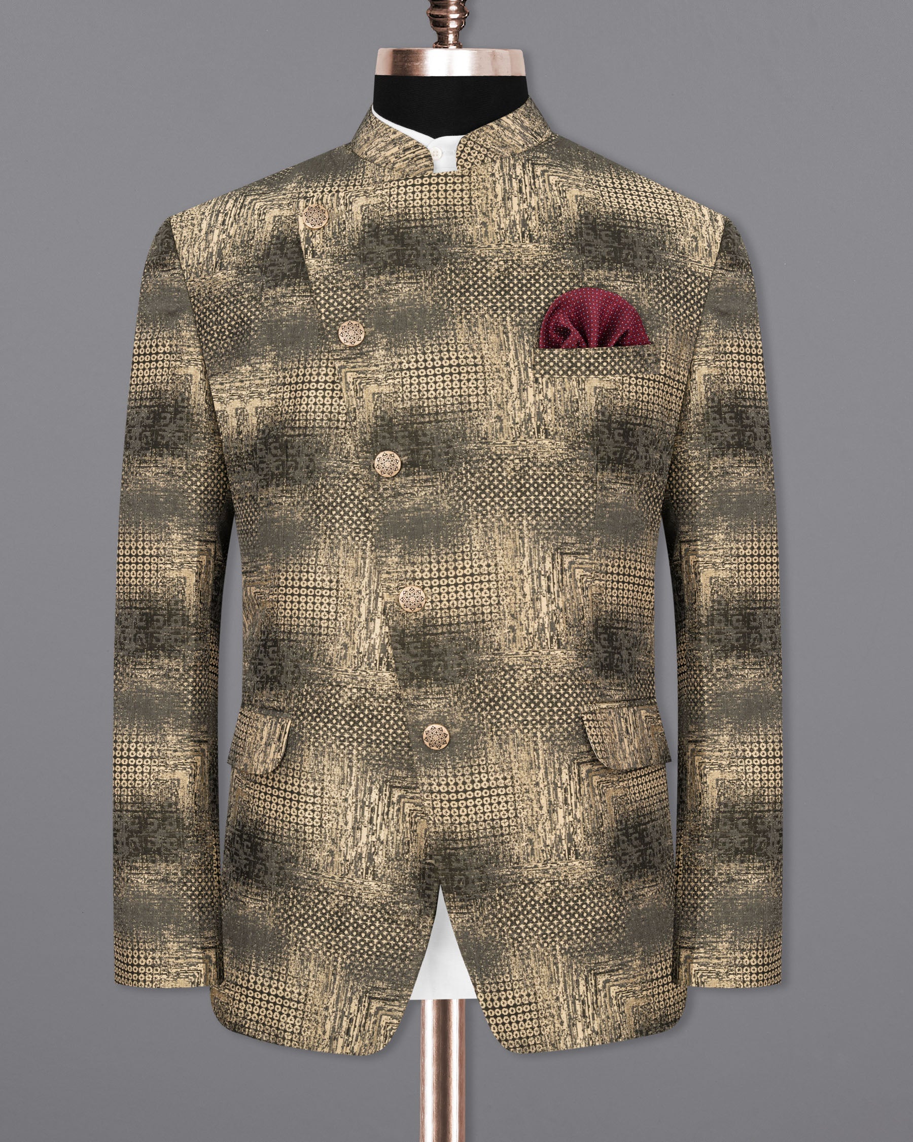 Sandrift and Gravel Cross-Button Bandhgala Designer Blazer BL1816-CBG-36,BL1816-CBG-38,BL1816-CBG-40,BL1816-CBG-42,BL1816-CBG-44,BL1816-CBG-46,BL1816-CBG-48,BL1816-CBG-50,BL1816-CBG-52,BL1816-CBG-54,BL1816-CBG-56,BL1816-CBG-58,BL1816-CBG-60