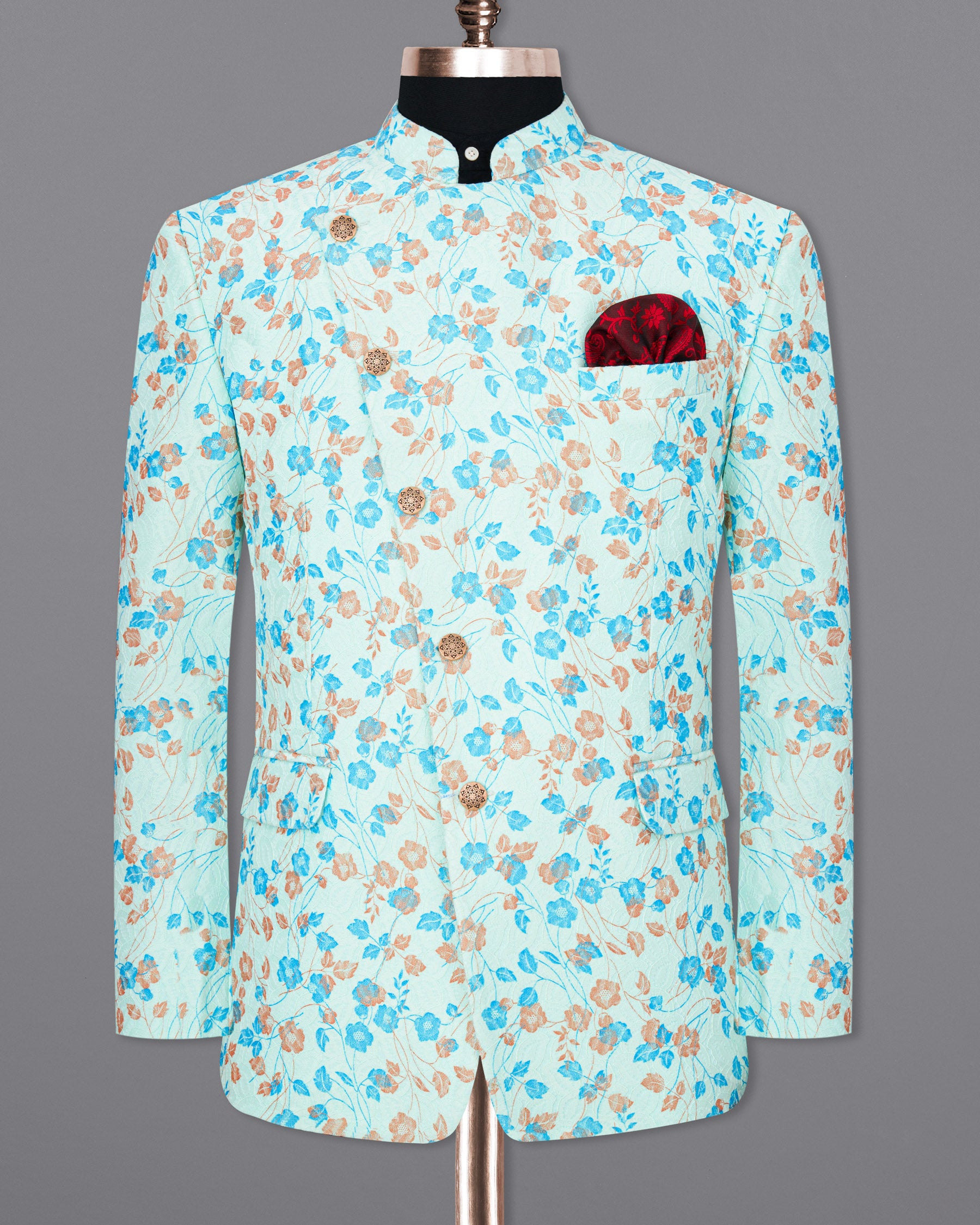 Mint Tulip and Tiffany Blue Floral Printed Cross-Button Bandhgala Designer Blazer BL1818-CBG-36,BL1818-CBG-38,BL1818-CBG-40,BL1818-CBG-42,BL1818-CBG-44,BL1818-CBG-46,BL1818-CBG-48,BL1818-CBG-50,BL1818-CBG-52,BL1818-CBG-54,BL1818-CBG-56,BL1818-CBG-58,BL1818-CBG-60