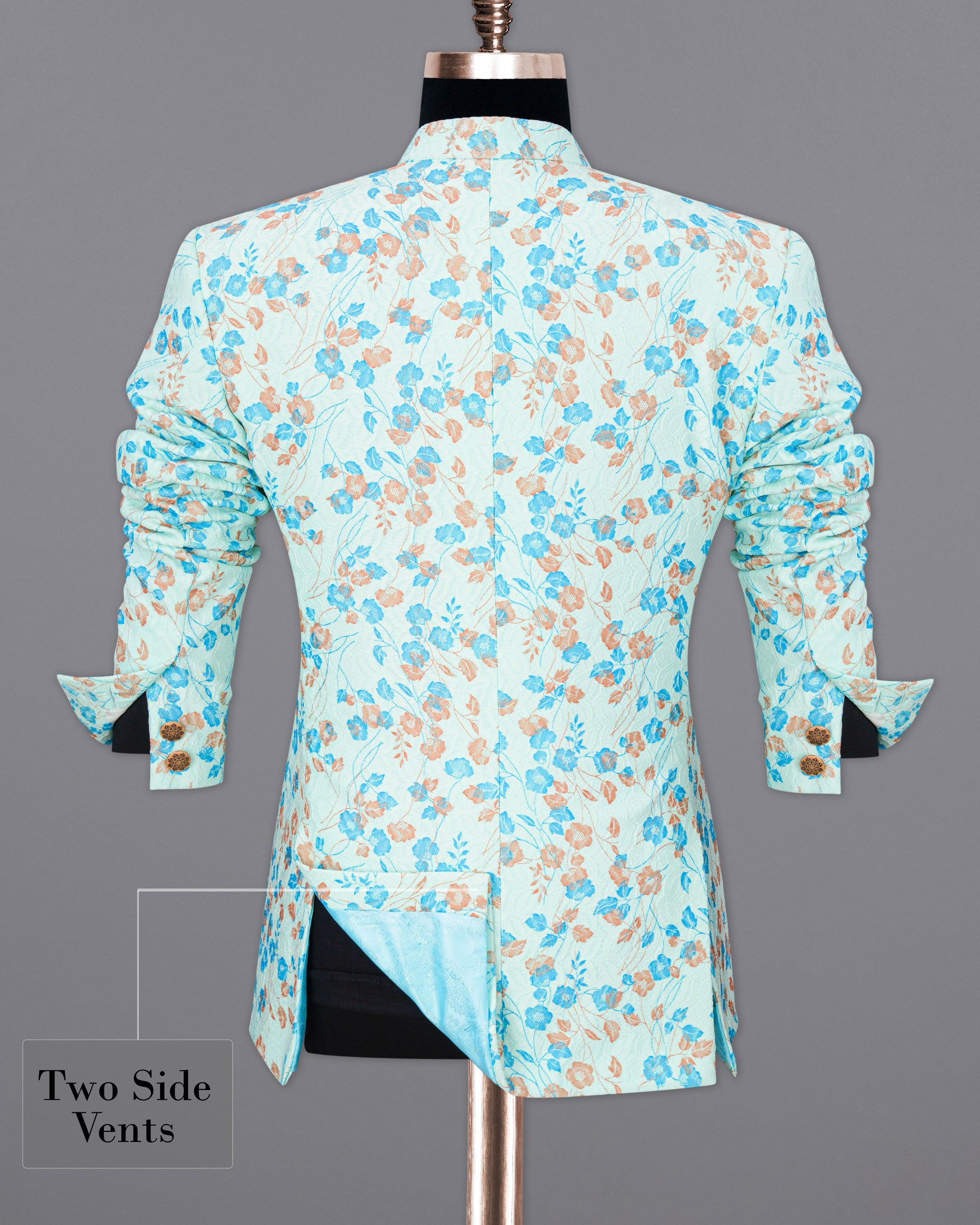 Mint Tulip and Tiffany Blue Floral Printed Cross-Button Bandhgala Designer Blazer BL1818-CBG-36,BL1818-CBG-38,BL1818-CBG-40,BL1818-CBG-42,BL1818-CBG-44,BL1818-CBG-46,BL1818-CBG-48,BL1818-CBG-50,BL1818-CBG-52,BL1818-CBG-54,BL1818-CBG-56,BL1818-CBG-58,BL1818-CBG-60