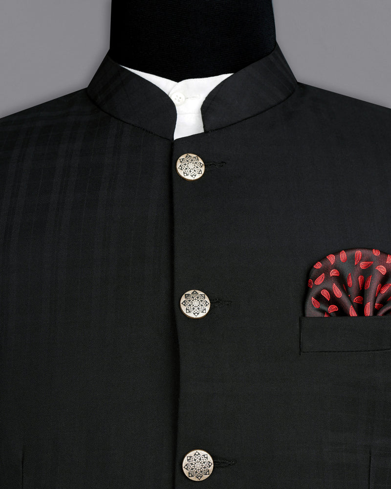 Jade Black Subtle Plaid Bandhgala Blazer BL1883-BG-36,BL1883-BG-38,BL1883-BG-40,BL1883-BG-42,BL1883-BG-44,BL1883-BG-46,BL1883-BG-48,BL1883-BG-50,BL1883-BG-52,BL1883-BG-54,BL1883-BG-56,BL1883-BG-58,BL1883-BG-60