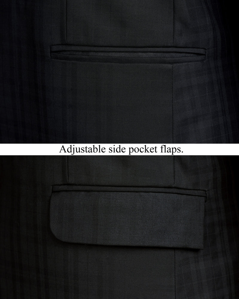 Jade Black Subtle Plaid Bandhgala Blazer BL1883-BG-36,BL1883-BG-38,BL1883-BG-40,BL1883-BG-42,BL1883-BG-44,BL1883-BG-46,BL1883-BG-48,BL1883-BG-50,BL1883-BG-52,BL1883-BG-54,BL1883-BG-56,BL1883-BG-58,BL1883-BG-60