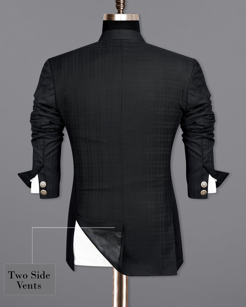 Jade Black Subtle Plaid Bandhgala Blazer BL1883-BG-36,BL1883-BG-38,BL1883-BG-40,BL1883-BG-42,BL1883-BG-44,BL1883-BG-46,BL1883-BG-48,BL1883-BG-50,BL1883-BG-52,BL1883-BG-54,BL1883-BG-56,BL1883-BG-58,BL1883-BG-60