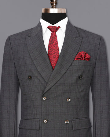 Gravel Gray Plaid Double Breasted Blazer BL1887-DB-36,BL1887-DB-38,BL1887-DB-40,BL1887-DB-42,BL1887-DB-44,BL1887-DB-46,BL1887-DB-48,BL1887-DB-50,BL1887-DB-52,BL1887-DB-54,BL1887-DB-56,BL1887-DB-58,BL1887-DB-60