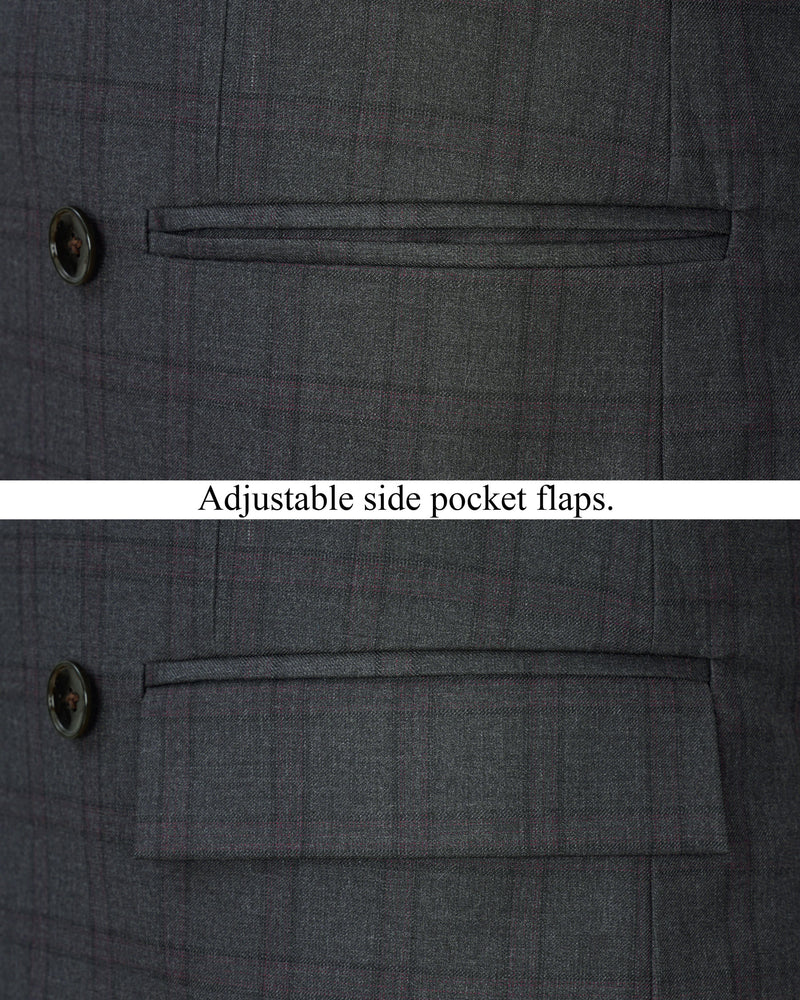 Gravel Gray Plaid Double Breasted Blazer BL1887-DB-36,BL1887-DB-38,BL1887-DB-40,BL1887-DB-42,BL1887-DB-44,BL1887-DB-46,BL1887-DB-48,BL1887-DB-50,BL1887-DB-52,BL1887-DB-54,BL1887-DB-56,BL1887-DB-58,BL1887-DB-60