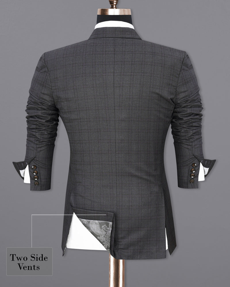 Gravel Gray Plaid Double Breasted Blazer BL1887-DB-36,BL1887-DB-38,BL1887-DB-40,BL1887-DB-42,BL1887-DB-44,BL1887-DB-46,BL1887-DB-48,BL1887-DB-50,BL1887-DB-52,BL1887-DB-54,BL1887-DB-56,BL1887-DB-58,BL1887-DB-60