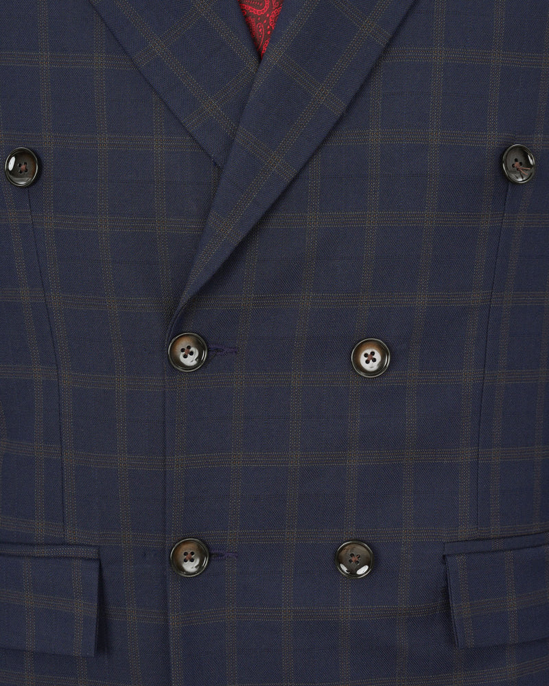 Gunmetal Blue windowpane Double Breasted Blazer BL1892-DB-36,BL1892-DB-38,BL1892-DB-40,BL1892-DB-42,BL1892-DB-44,BL1892-DB-46,BL1892-DB-48,BL1892-DB-50,BL1892-DB-52,BL1892-DB-54,BL1892-DB-56,BL1892-DB-58,BL1892-DB-60