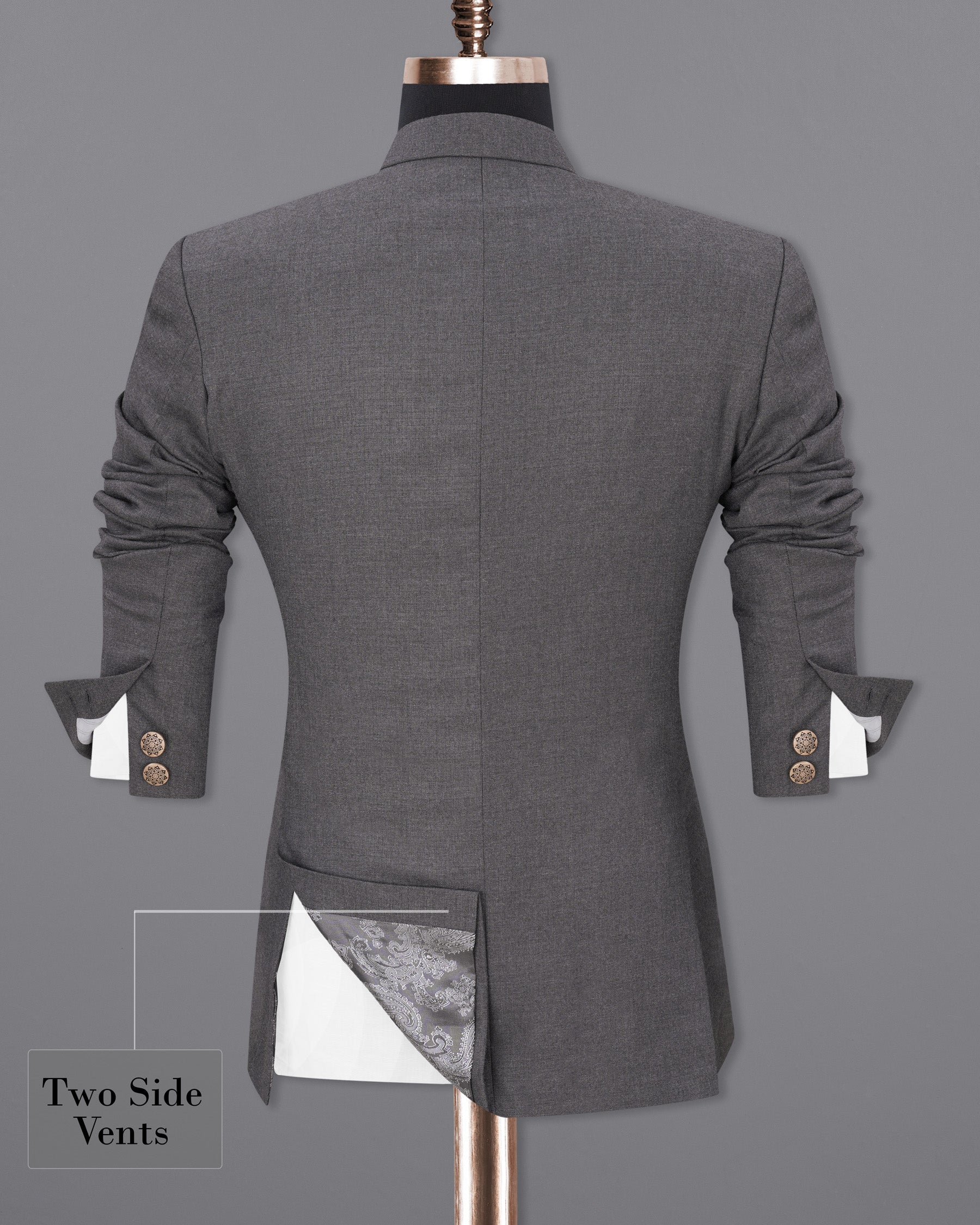 Vampire Gray Cross Buttoned Bandhgala Blazer BL1903-CBG-36,BL1903-CBG-38,BL1903-CBG-40,BL1903-CBG-42,BL1903-CBG-44,BL1903-CBG-46,BL1903-CBG-48,BL1903-CBG-50,BL1903-CBG-52,BL1903-CBG-54,BL1903-CBG-56,BL1903-CBG-58,BL1903-CBG-60