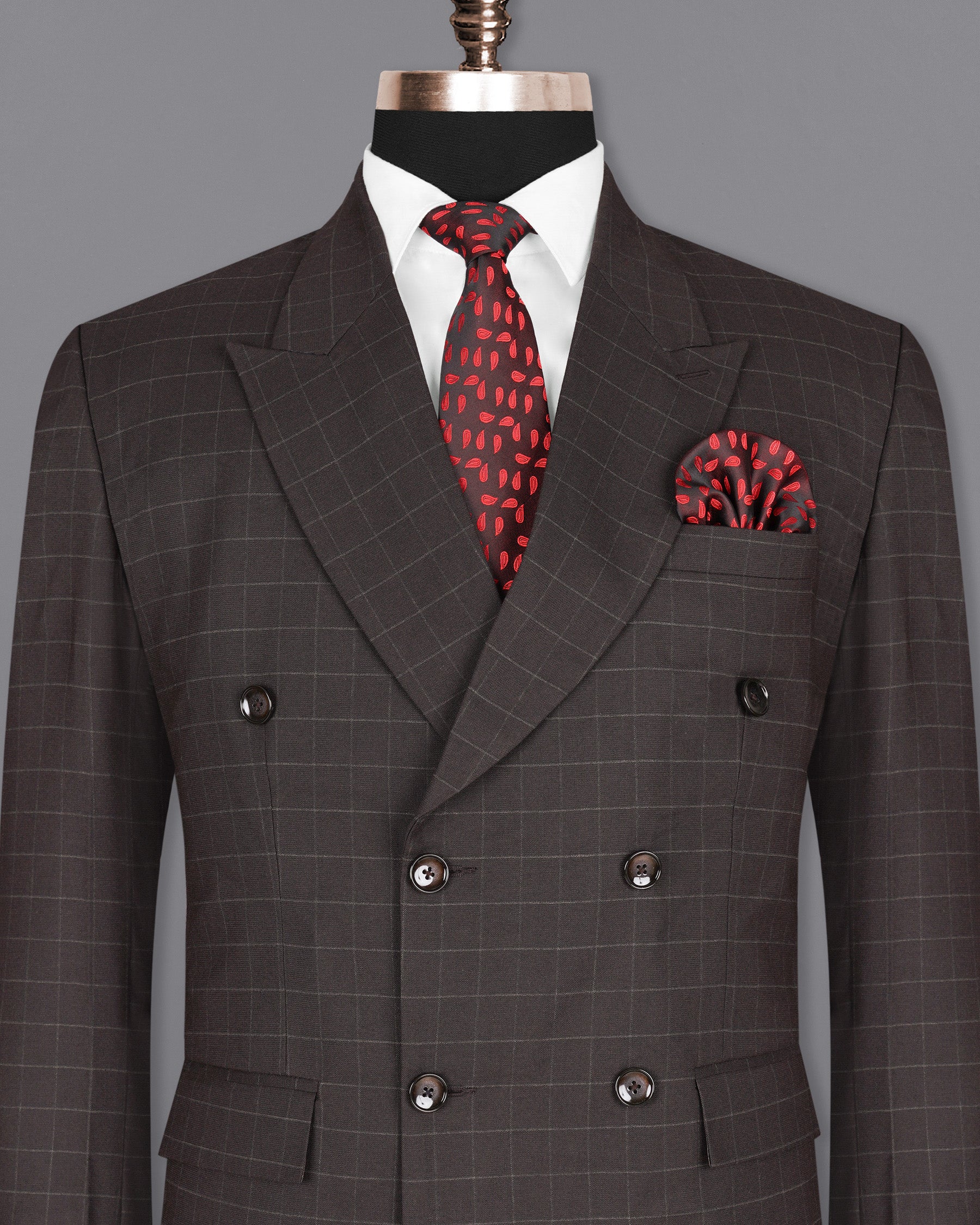 Thunder Brown windowpane Double Breasted Blazer BL1935-DB-36,BL1935-DB-38,BL1935-DB-40,BL1935-DB-42,BL1935-DB-44,BL1935-DB-46,BL1935-DB-48,BL1935-DB-50,BL1935-DB-52,BL1935-DB-54,BL1935-DB-56,BL1935-DB-58,BL1935-DB-60