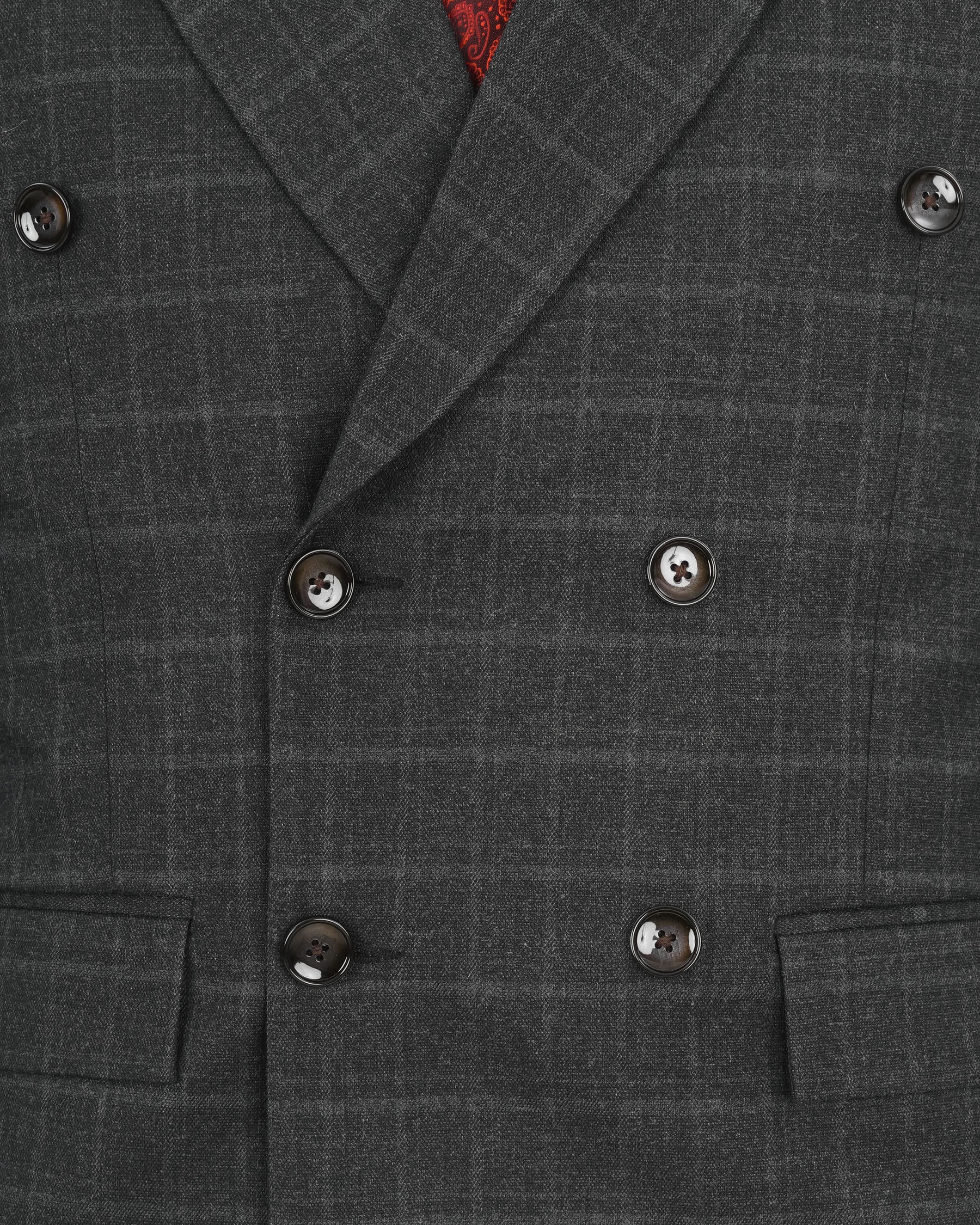 Dune Gray Checks-Plaid Premium Terry Rayon Double-Breasted-Blazer for Men.