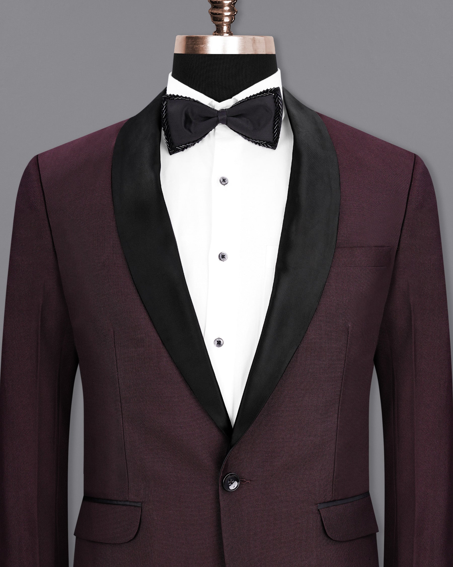 Havana Wine With Black Lapel Tuxedo Blazer