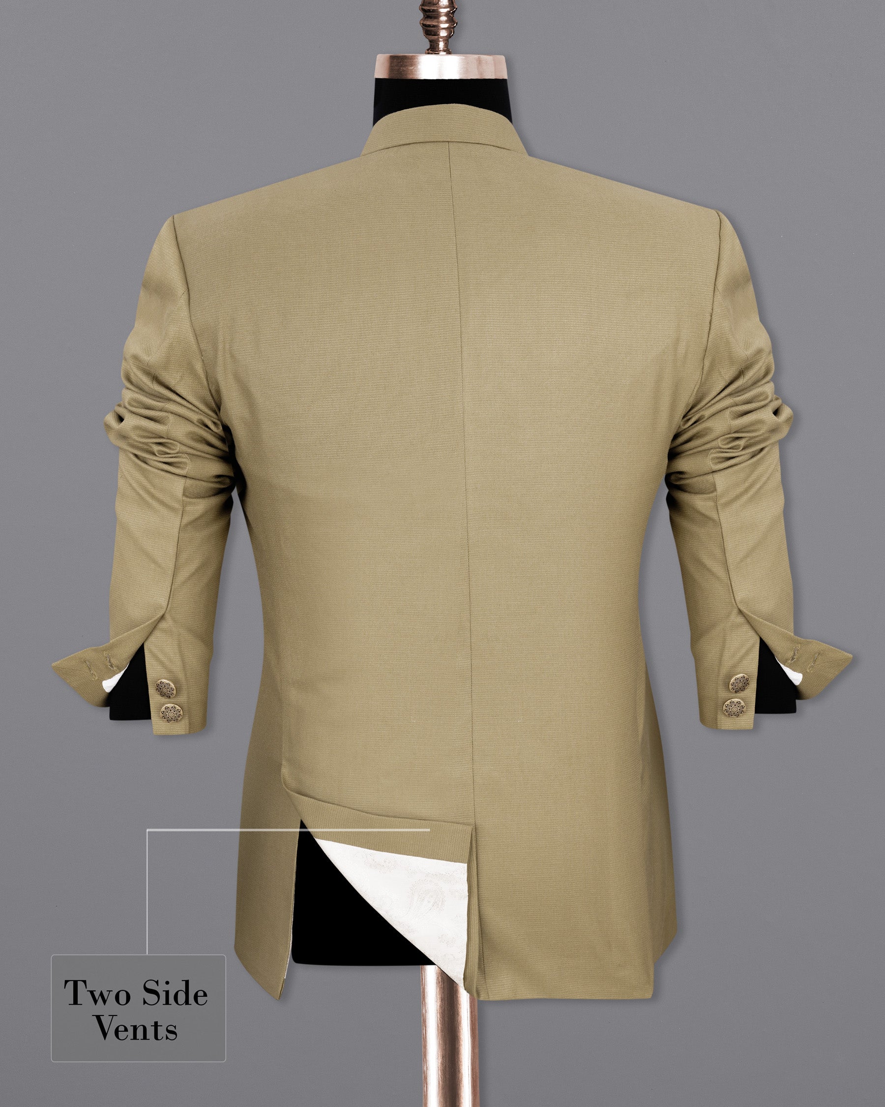 Sandrift Beige Cross-Buttoned Bandhgala Blazer BL1978-CBG-36, BL1978-CBG-38, BL1978-CBG-40, BL1978-CBG-42, BL1978-CBG-44, BL1978-CBG-46, BL1978-CBG-48, BL1978-CBG-50, BL1978-CBG-52, BL1978-CBG-54, BL1978-CBG-56, BL1978-CBG-58, BL1978-CBG-60