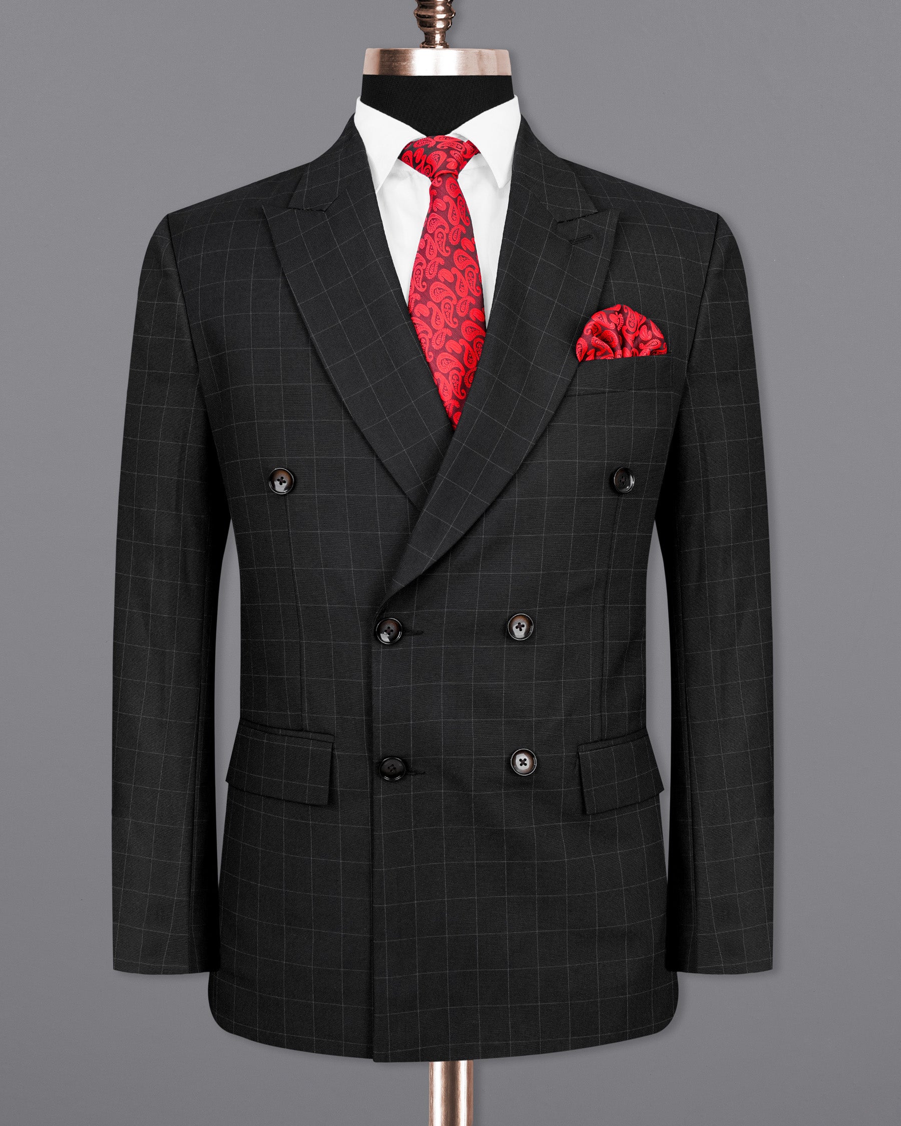 Zeus Black Windowpane Double Breasted Blazer BL2010-DB-36, BL2010-DB-38, BL2010-DB-40, BL2010-DB-42, BL2010-DB-44, BL2010-DB-46, BL2010-DB-48, BL2010-DB-50, BL2010-DB-52, BL2010-DB-54, BL2010-DB-56, BL2010-DB-58, BL2010-DB-60