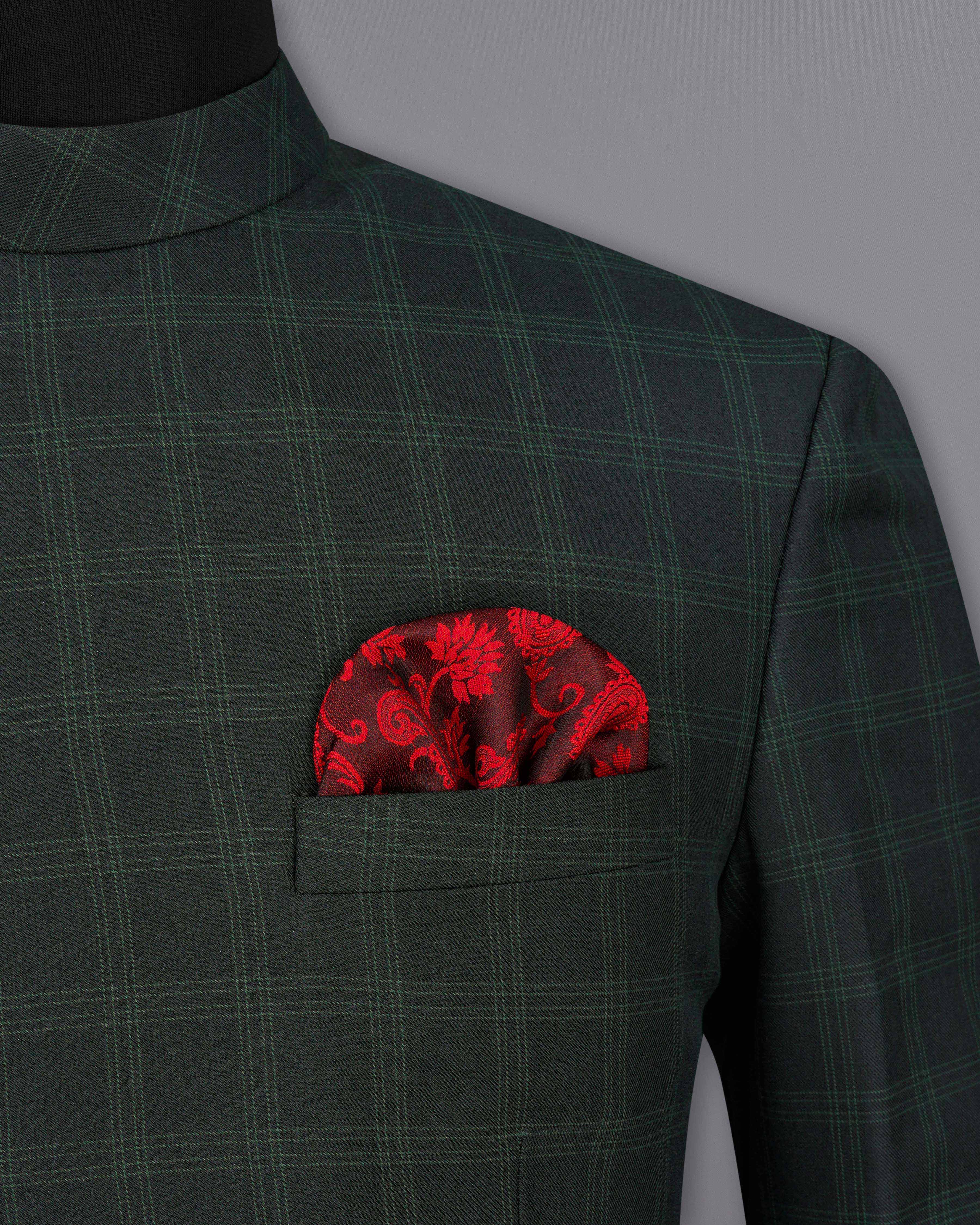 Zeus Green Plaid Cross Buttoned Bandhgala Blazer BL2039-CBG2-36, BL2039-CBG2-38, BL2039-CBG2-40, BL2039-CBG2-42, BL2039-CBG2-44, BL2039-CBG2-46, BL2039-CBG2-48, BL2039-CBG2-50, BL2039-CBG2-52, BL2039-CBG2-54, BL2039-CBG2-56, BL2039-CBG2-58, BL2039-CBG2-60