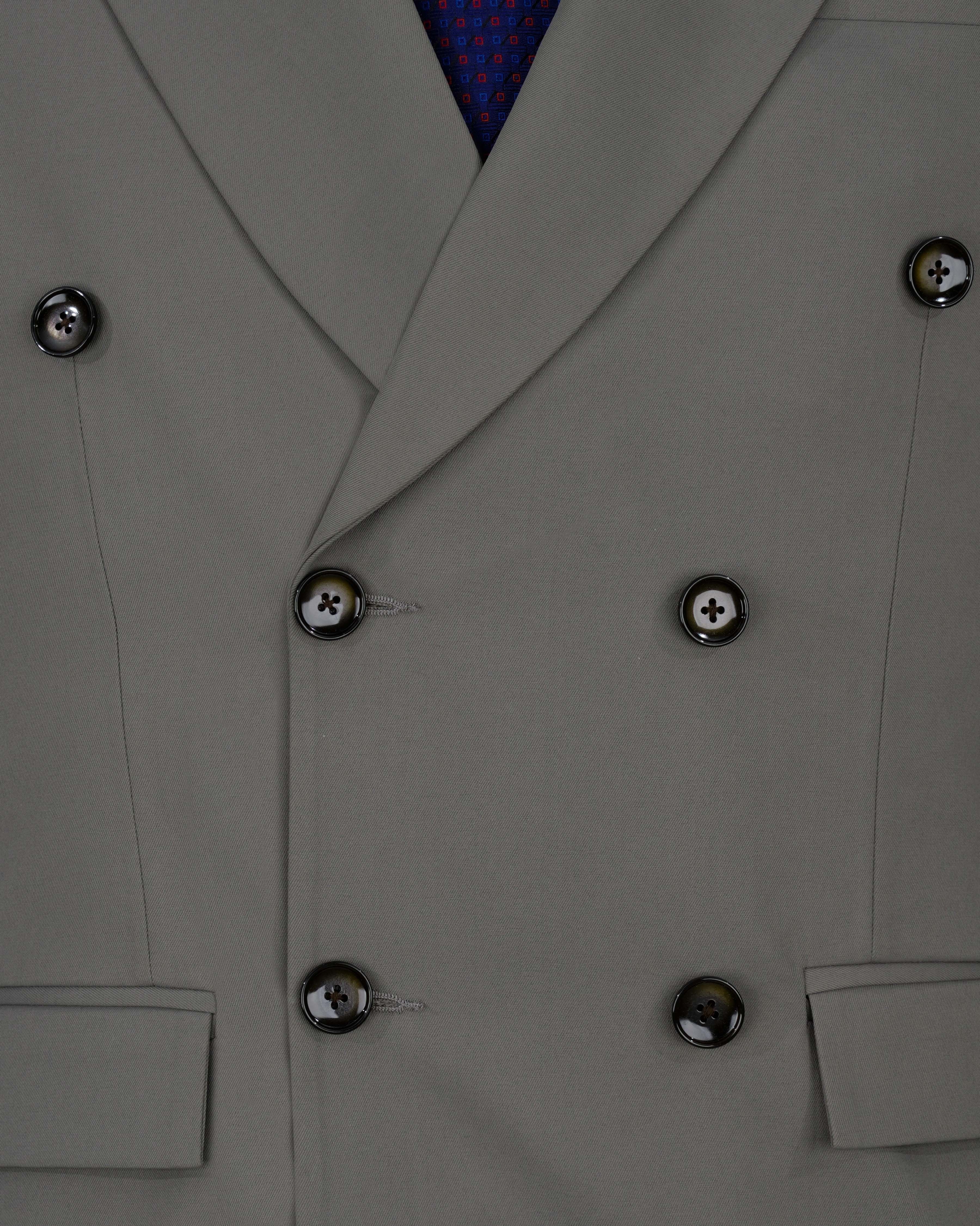 Storm Dust Gray Textured Premium Terry Rayon Double-Breasted