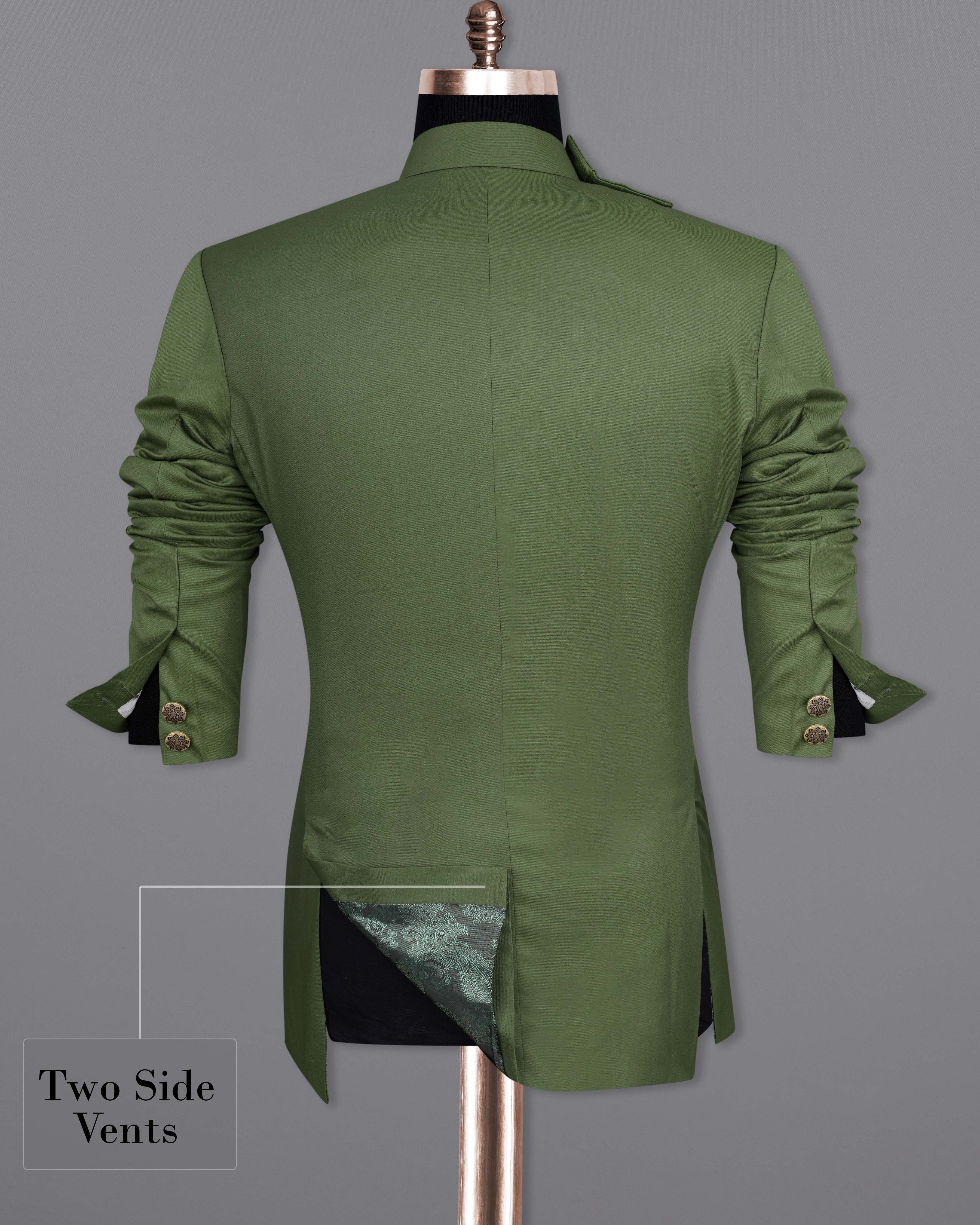 Cactus Green Cross Buttoned Bandhgala Blazer BL2073-CBG2-36, BL2073-CBG2-38, BL2073-CBG2-40, BL2073-CBG2-42, BL2073-CBG2-44, BL2073-CBG2-46, BL2073-CBG2-48, BL2073-CBG2-50, BL2073-CBG2-52, BL2073-CBG2-54, BL2073-CBG2-56, BL2073-CBG2-58, BL2073-CBG2-60