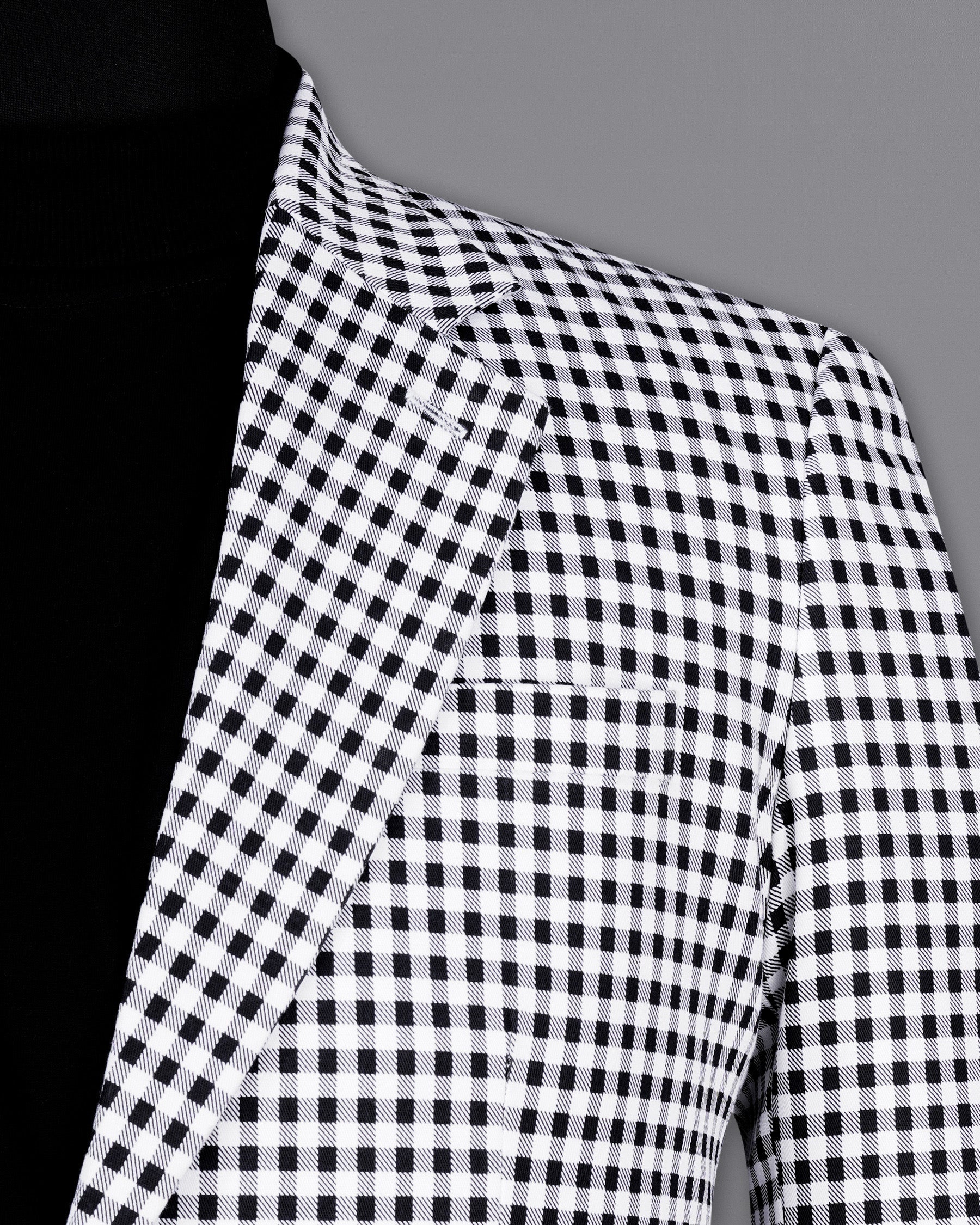 White and Black Mini Checkered Single Breasted Blazer BL2092-SB-36, BL2092-SB-38, BL2092-SB-40, BL2092-SB-42, BL2092-SB-44, BL2092-SB-46, BL2092-SB-48, BL2092-SB-50, BL2092-SB-52, BL2092-SB-54, BL2092-SB-56, BL2092-SB-58, BL2092-SB-60