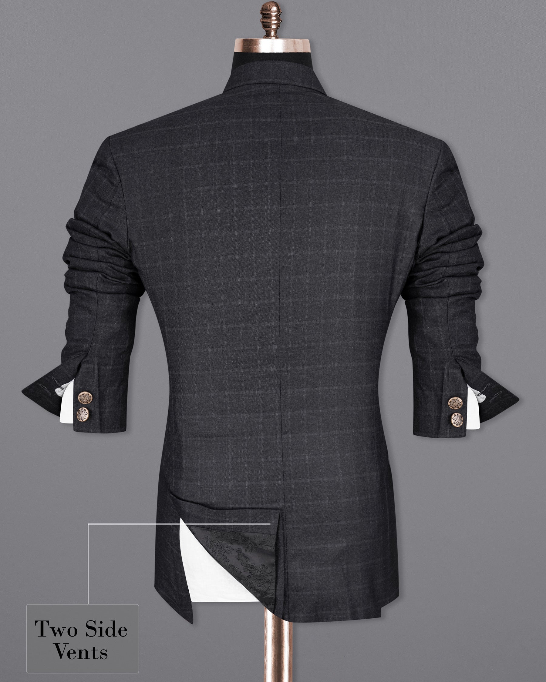 Bastille Light Black Windowpane Cross Buttoned Bandhgala Blazer BL2097-CBG-36, BL2097-CBG-38, BL2097-CBG-40, BL2097-CBG-42, BL2097-CBG-44, BL2097-CBG-46, BL2097-CBG-48, BL2097-CBG-50, BL2097-CBG-52, BL2097-CBG-54, BL2097-CBG-56, BL2097-CBG-58, BL2097-CBG-60