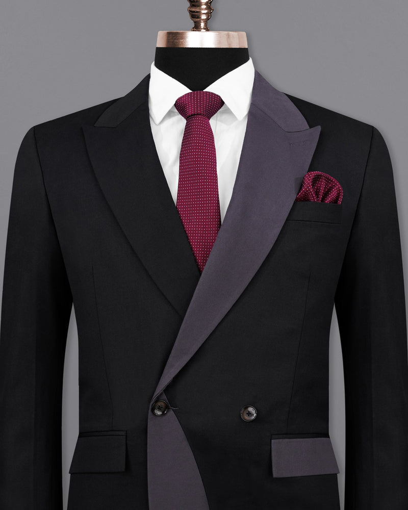 JADE BLACK SUBTLE SHEEN WITH DARK GRAY STYLISH LAPEL DESIGNER BLAZER