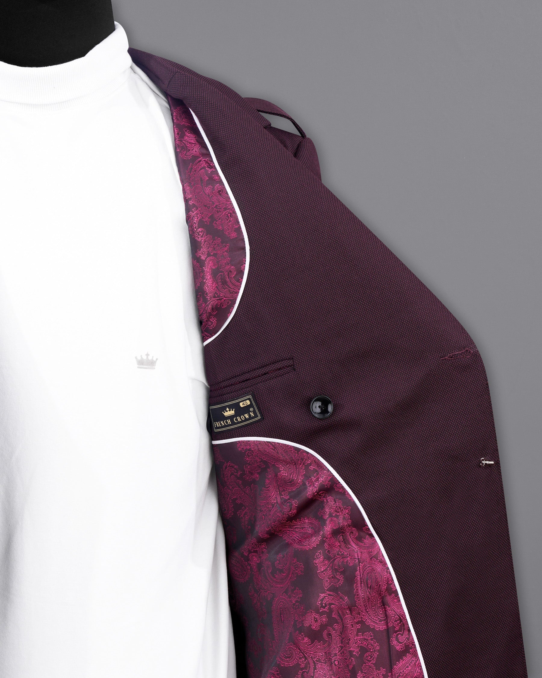 Eclipse Maroon Double Breasted Designer Blazer with Belt Closure