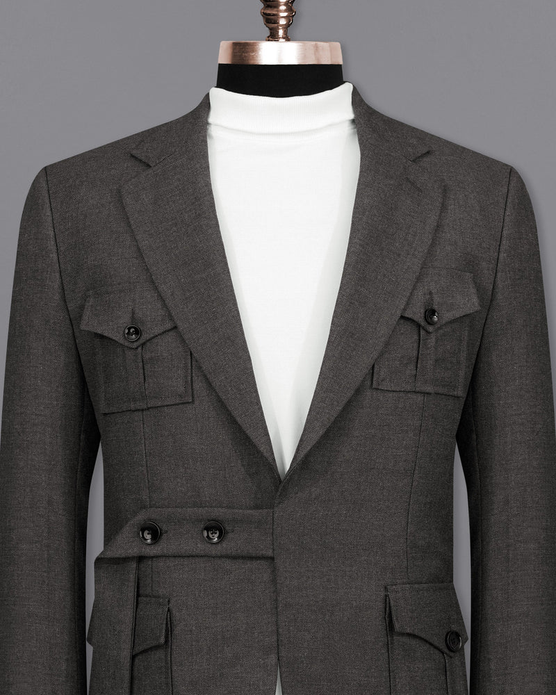 ARMADILLO GRAY BELT CLOSURE WOOL RICH DESIGNER BLAZER